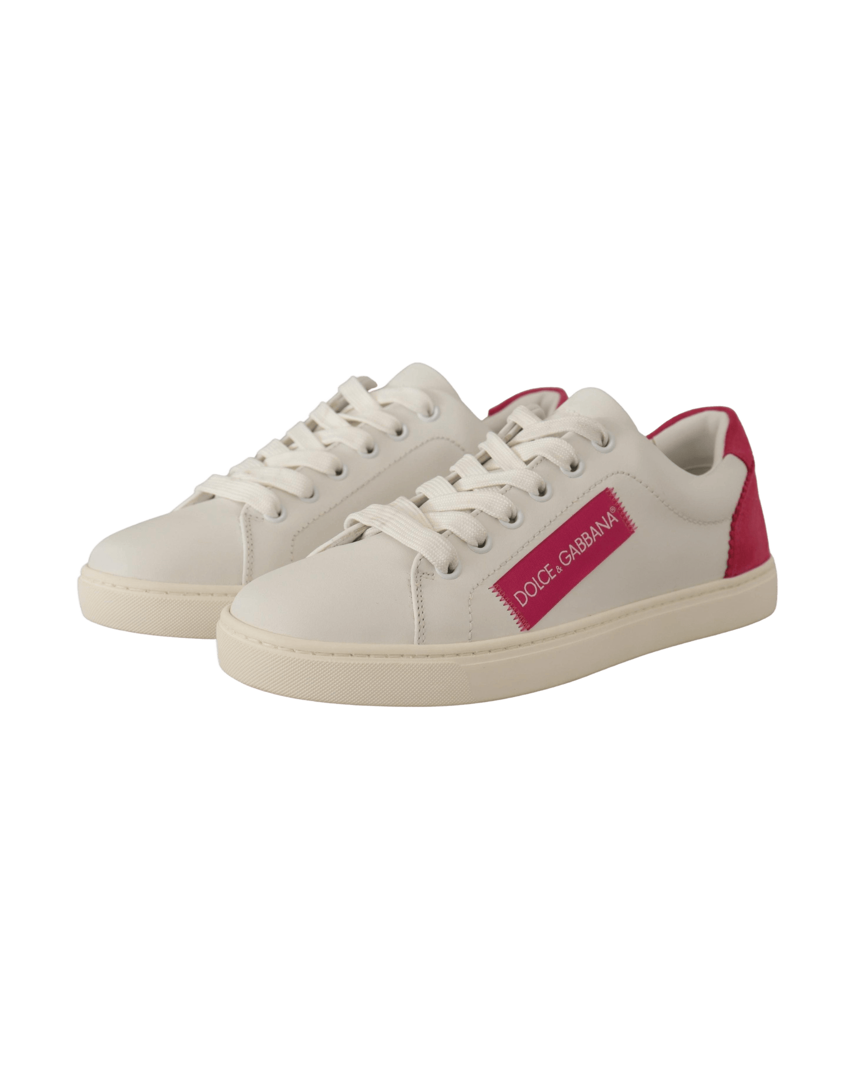 Dolce & Gabbana White Leather Pink Low Top Sneakers Shoes Sneakers