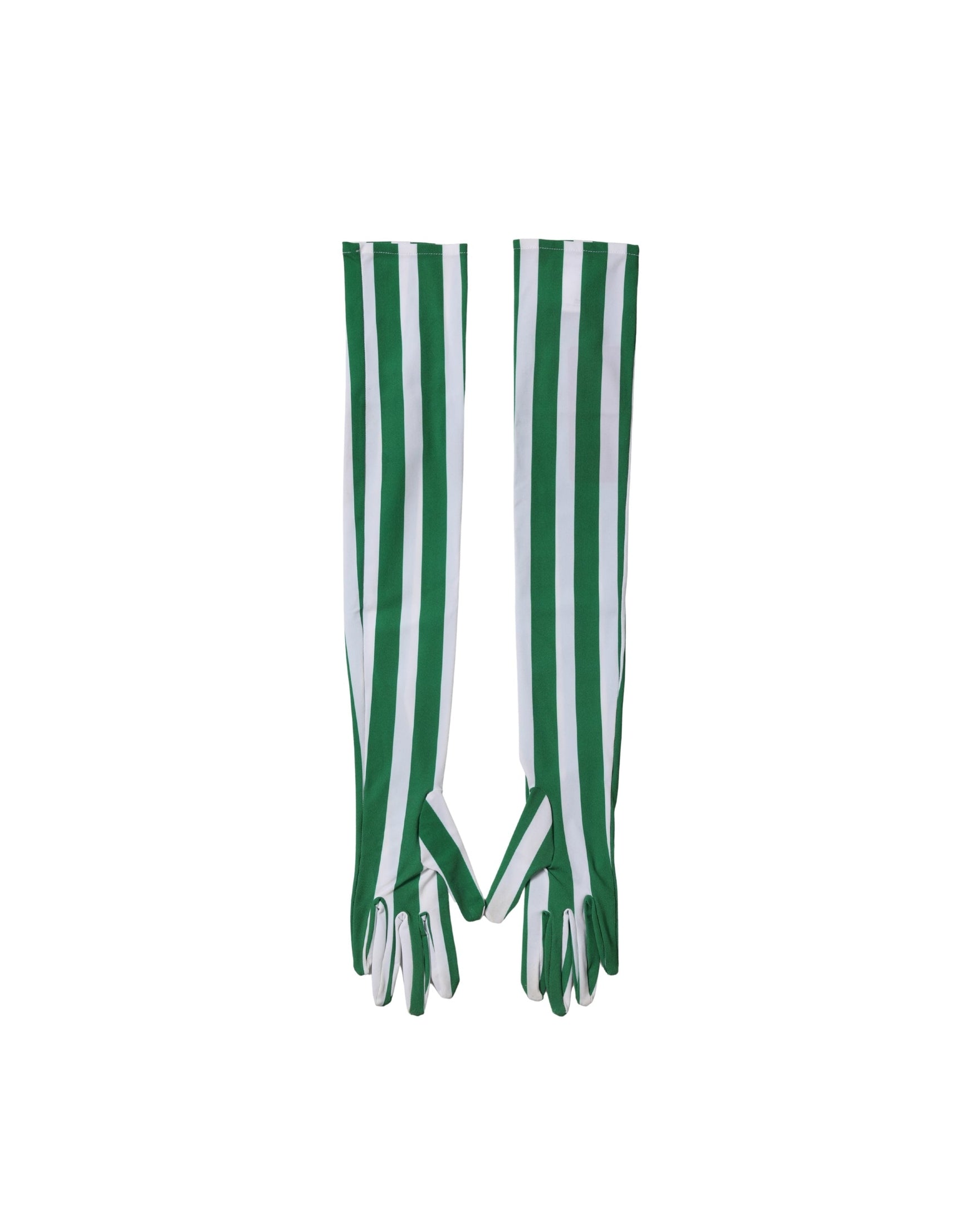 Dolce & Gabbana White Nylon Green Stripes Elbow Length Gloves