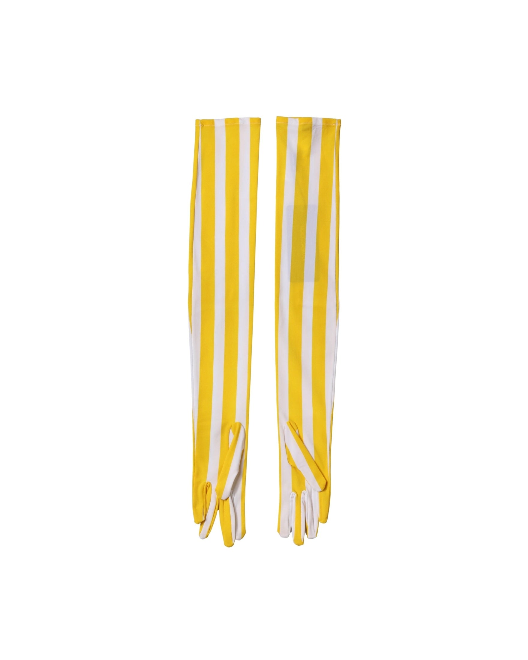 Dolce & Gabbana White Nylon Yellow Stripes Elbow Length Gloves