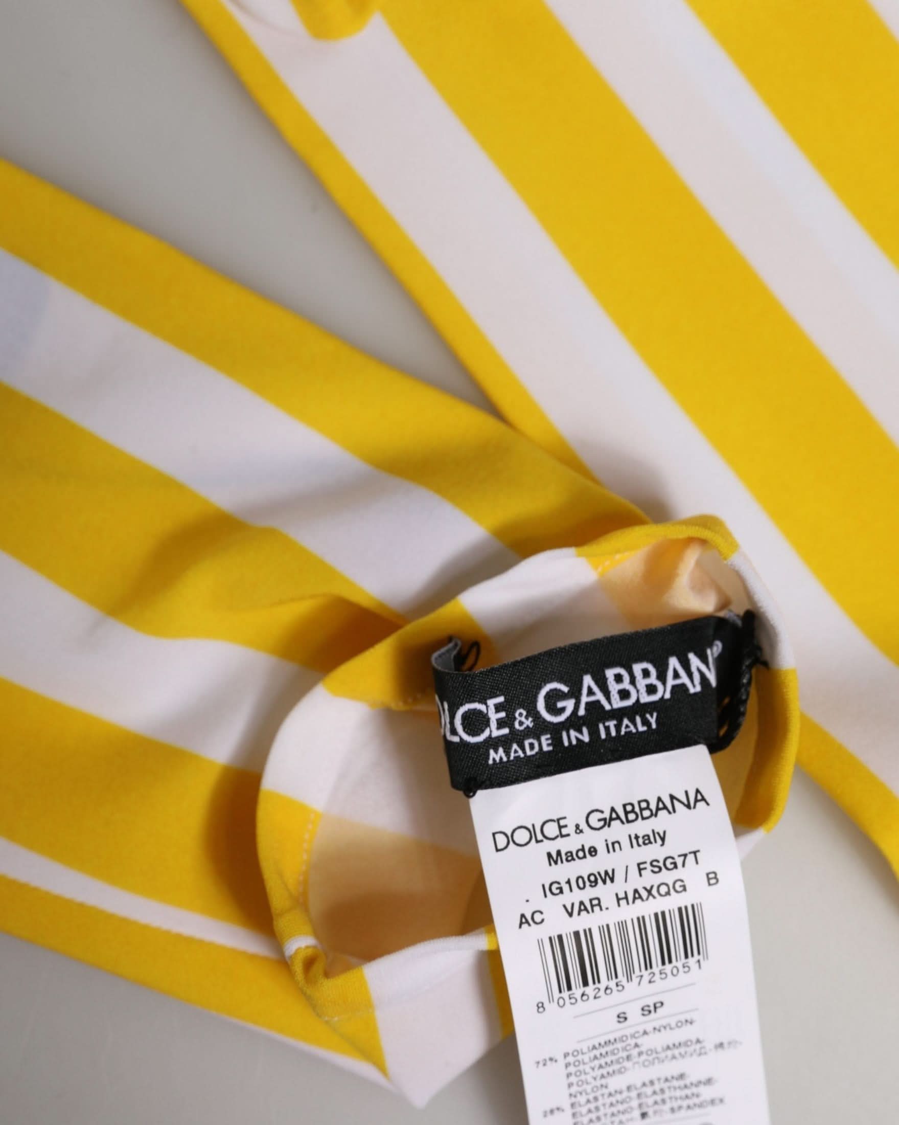 Dolce & Gabbana White Nylon Yellow Stripes Elbow Length Gloves