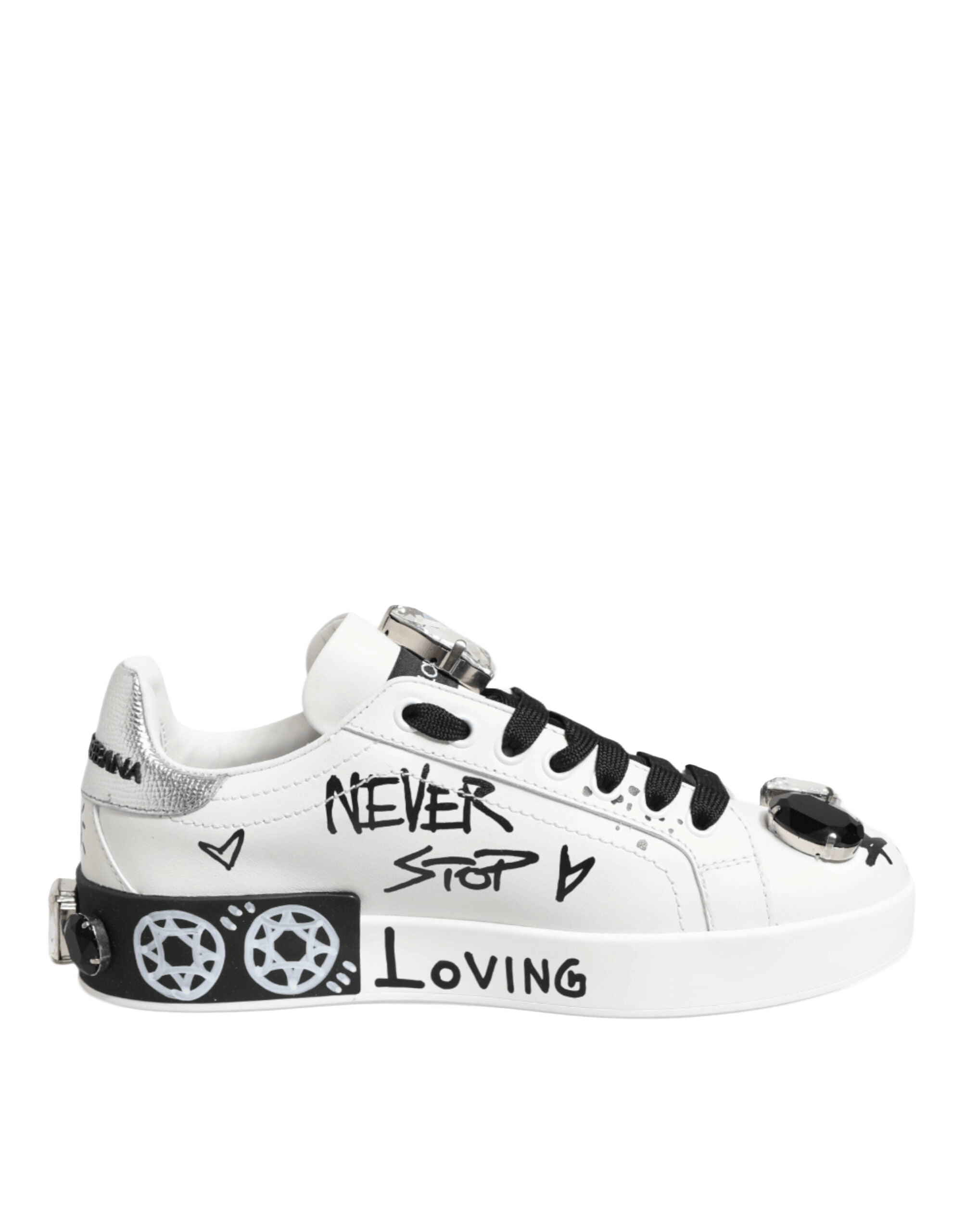 Dolce & Gabbana White Portofino Crystal Sneakers Shoes Glam Steals