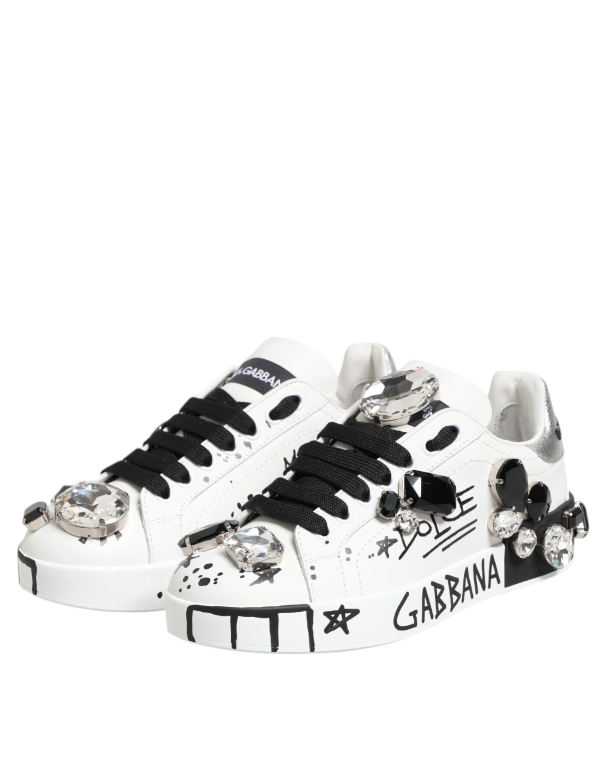 Dolce & Gabbana White Portofino Crystal Sneakers Shoes Glam Steals