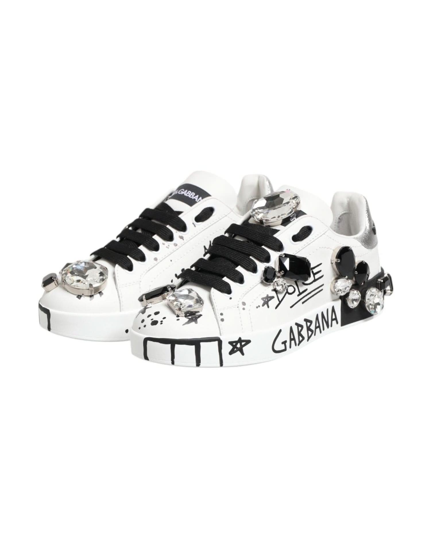 Dolce & Gabbana White Portofino Crystal Sneakers Shoes Sneakers