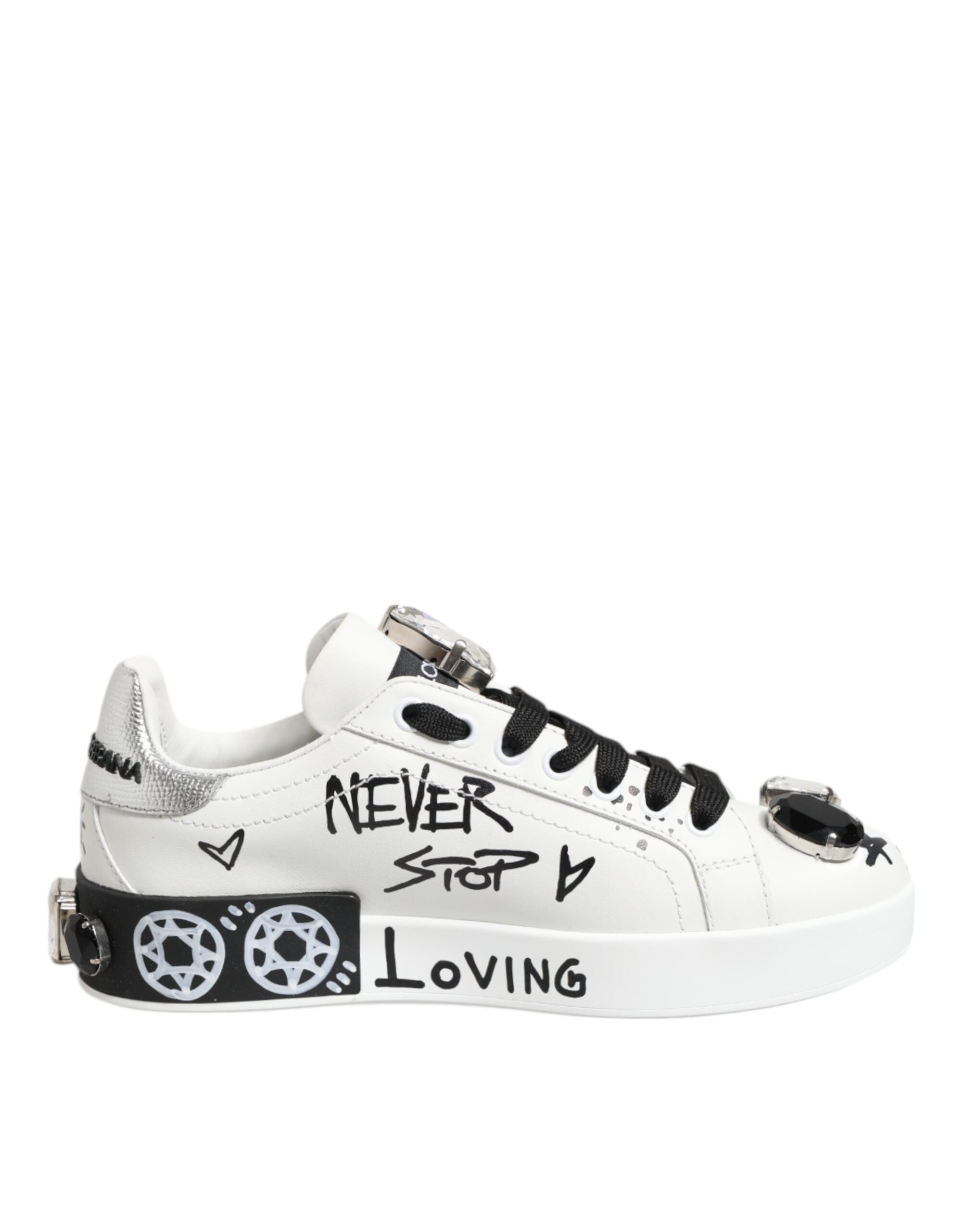 Dolce & Gabbana White Portofino Crystal Sneakers Shoes Glam Steals