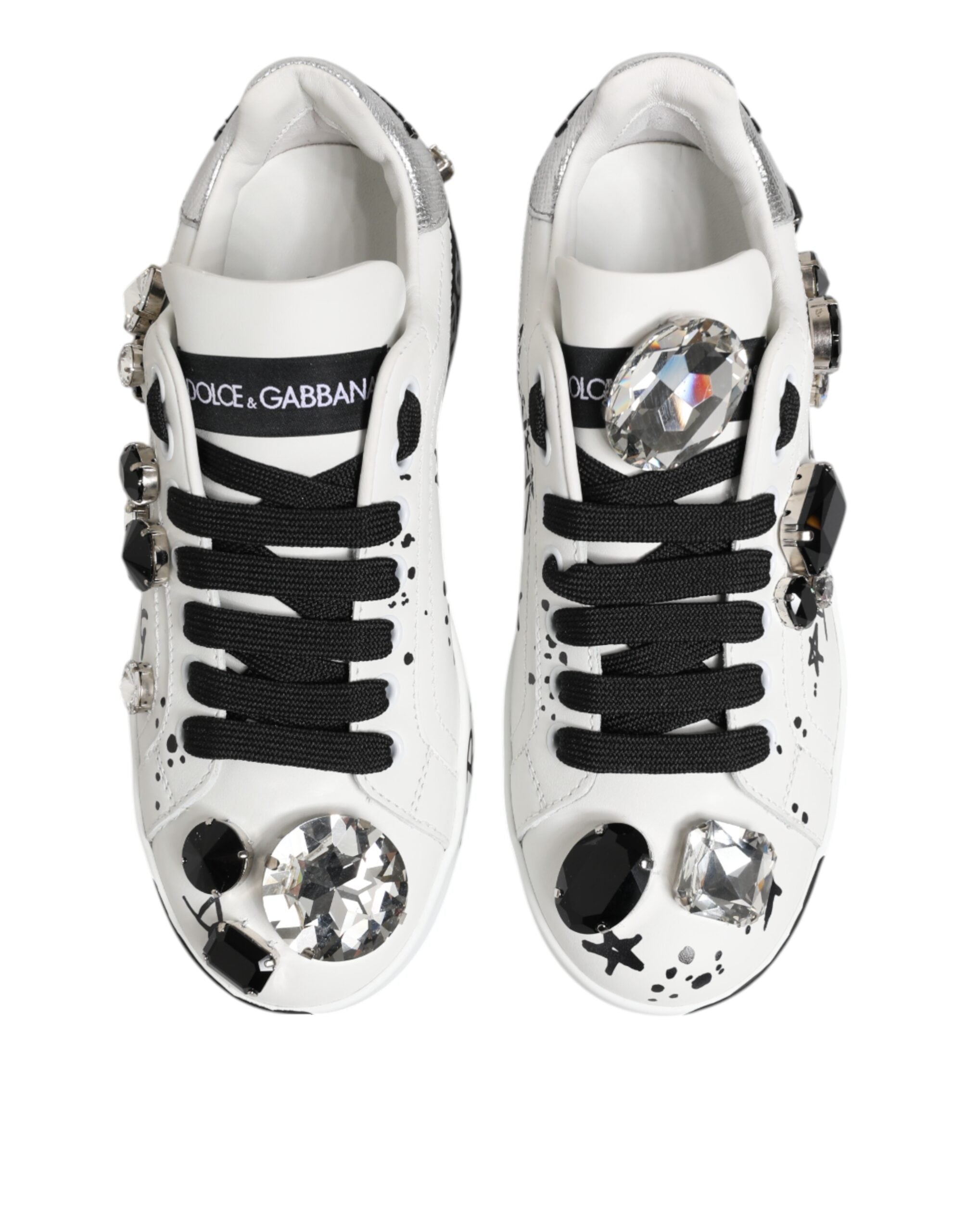 Dolce & Gabbana White Portofino Crystal Sneakers Shoes Glam Steals