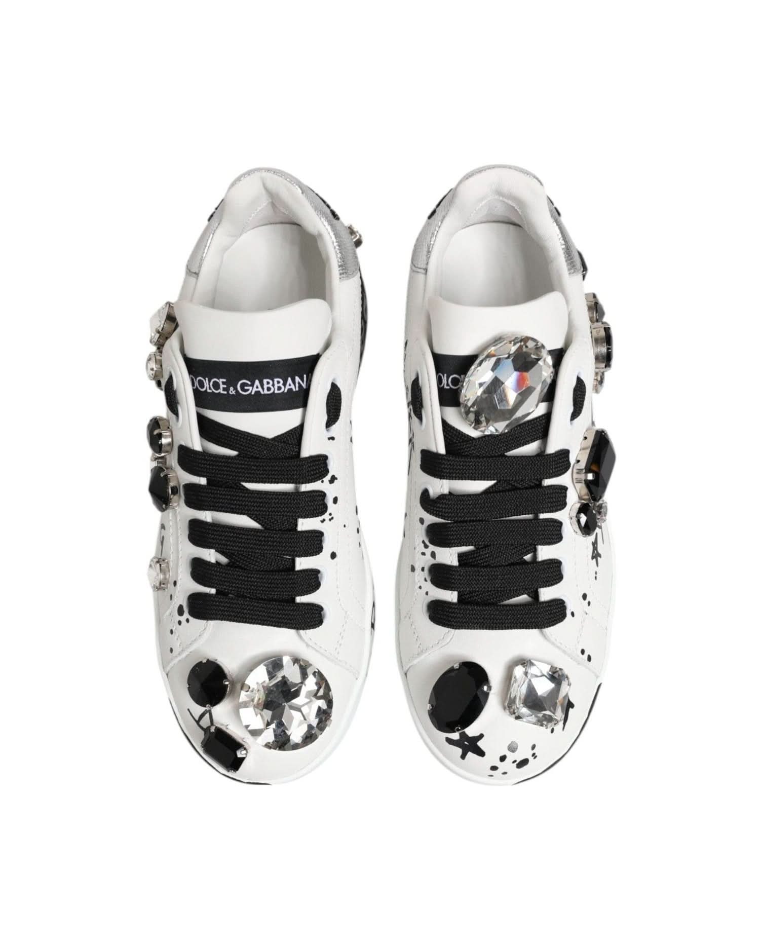 Dolce & Gabbana White Portofino Crystal Sneakers Shoes Sneakers