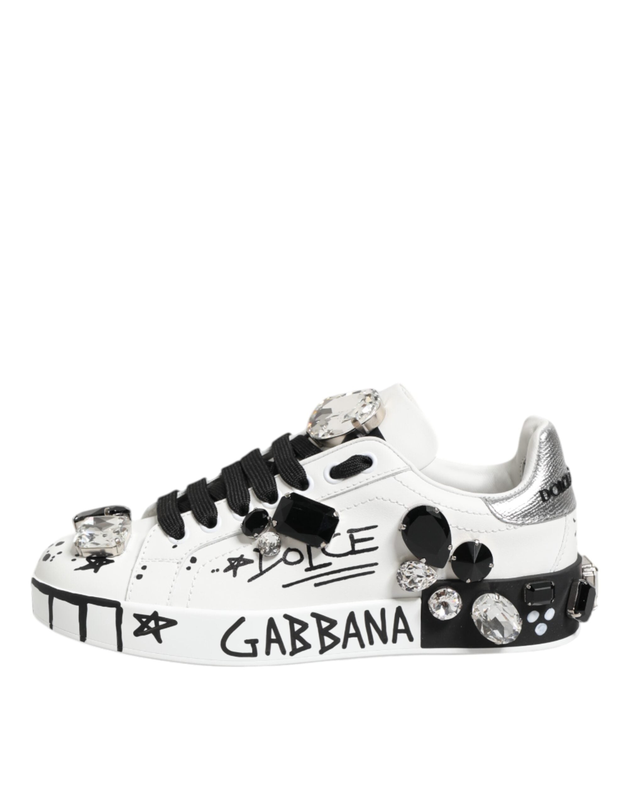 Dolce & Gabbana White Portofino Crystal Sneakers Shoes Glam Steals