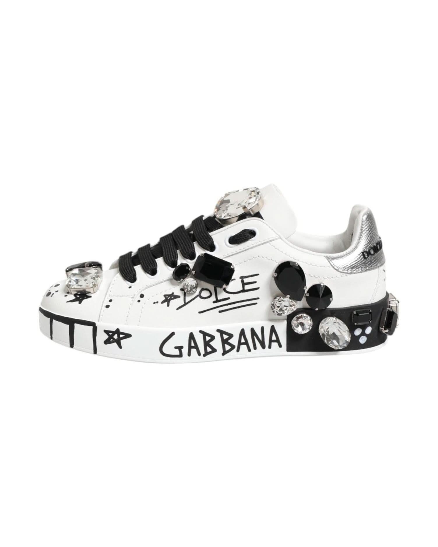 Dolce & Gabbana White Portofino Crystal Sneakers Shoes Sneakers