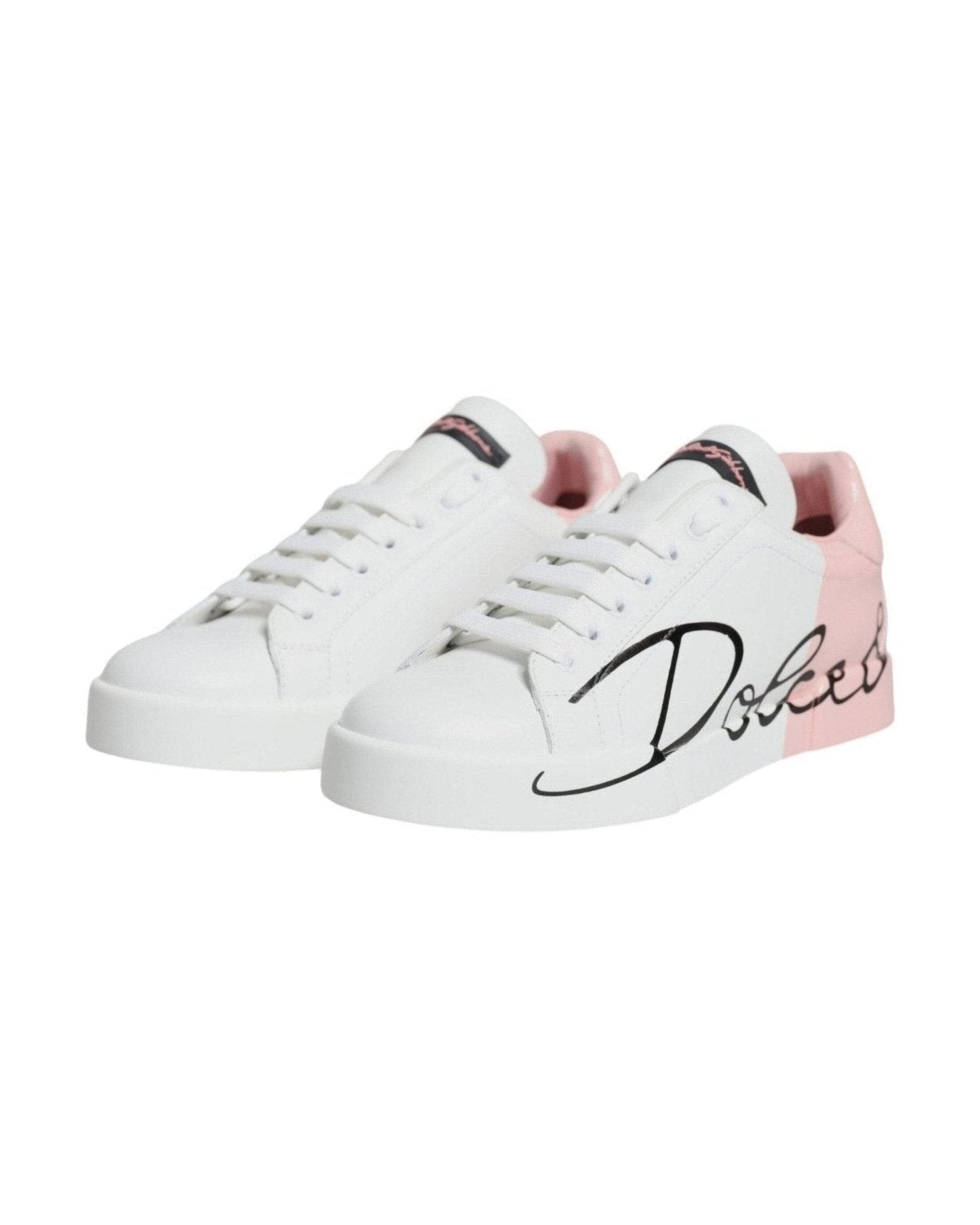Dolce & Gabbana White Pink Portofino Low Top Sneakers Shoes Glam Steals