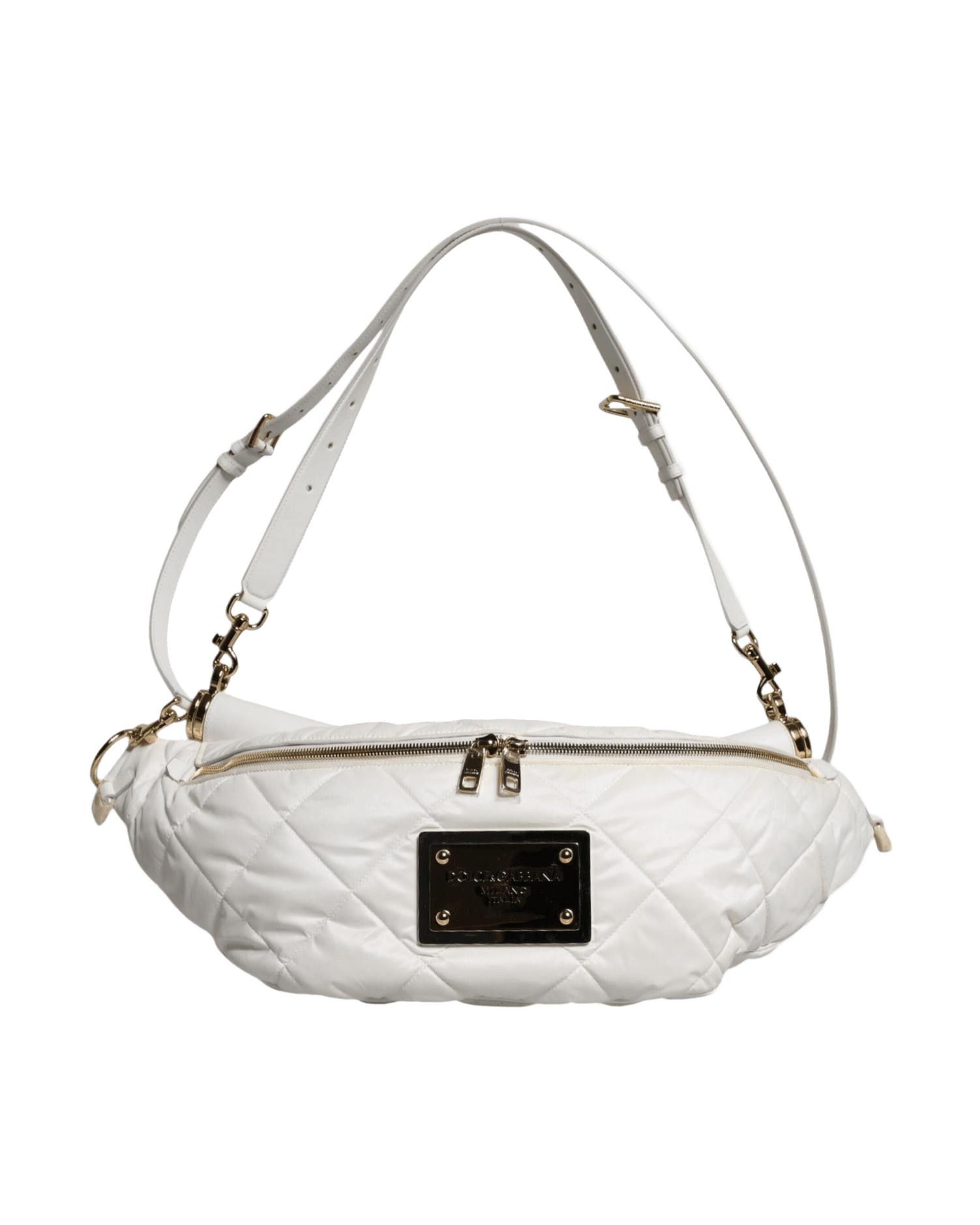 Dolce & Gabbana White Quilted Logo Plaque Belt Waist Fanny Pack Bag Fanny Packs