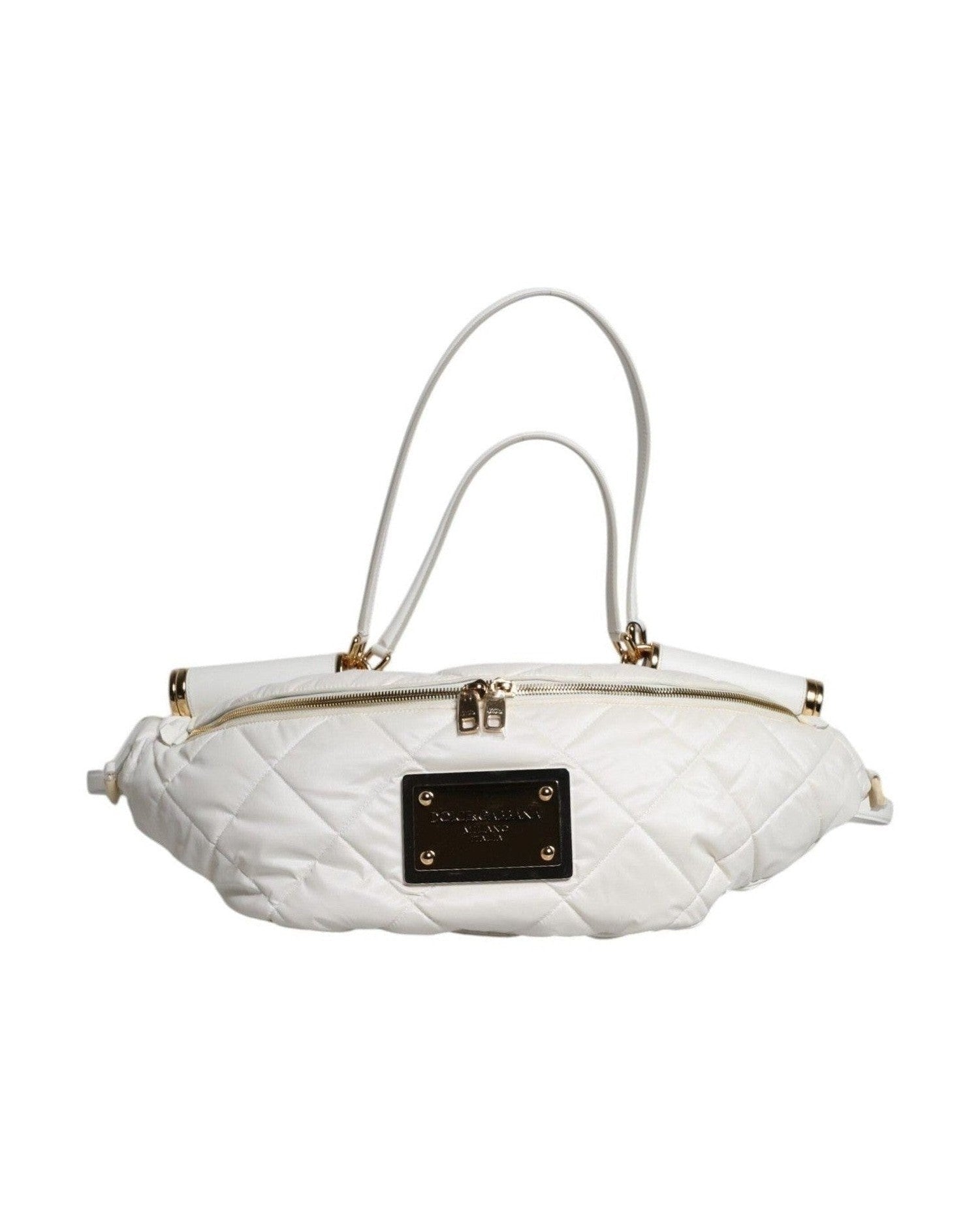 Dolce & Gabbana White Quilted Logo Plaque Belt Waist Fanny Pack Bag Glam Steals