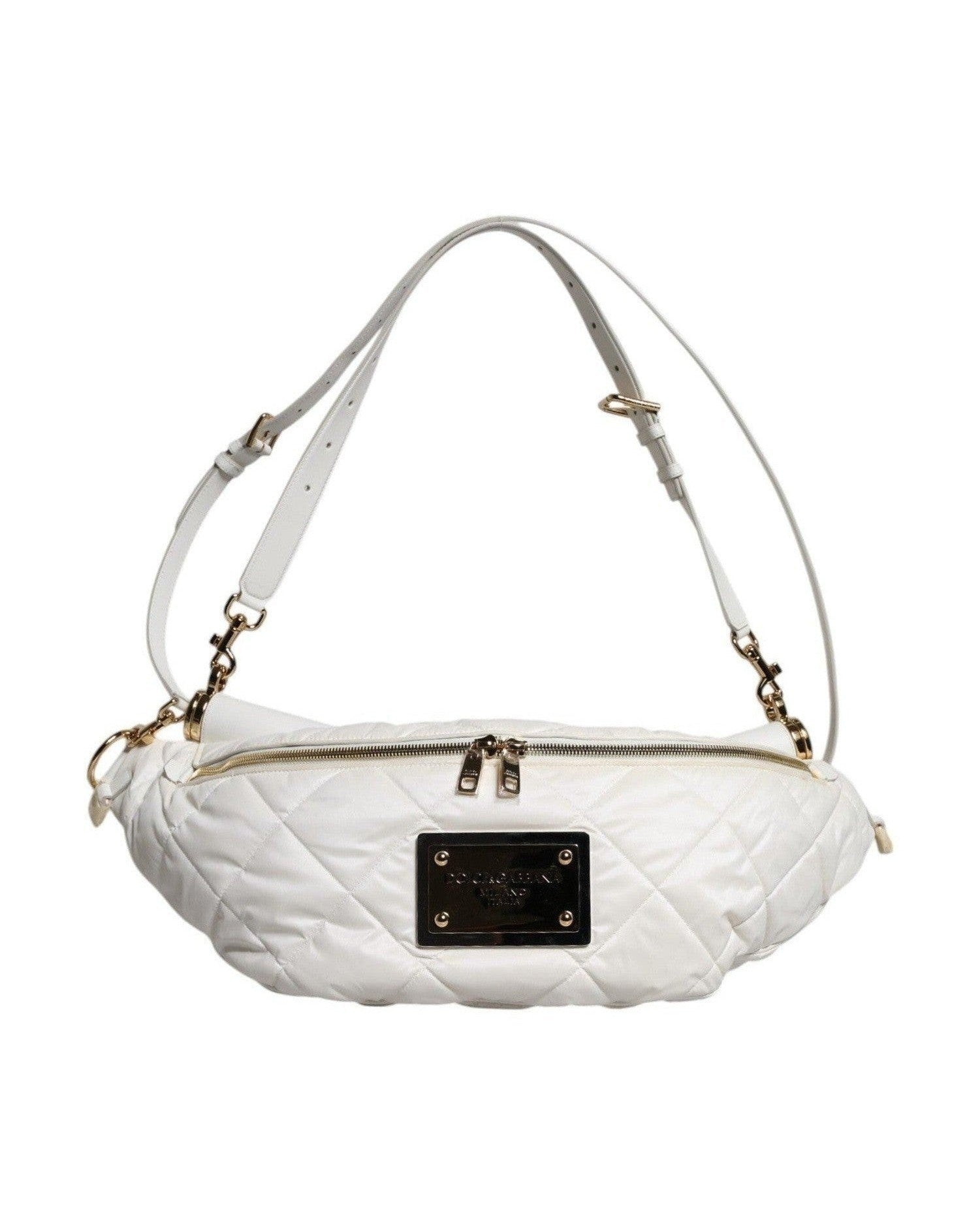 Dolce & Gabbana White Quilted Logo Plaque Belt Waist Fanny Pack Bag Glam Steals