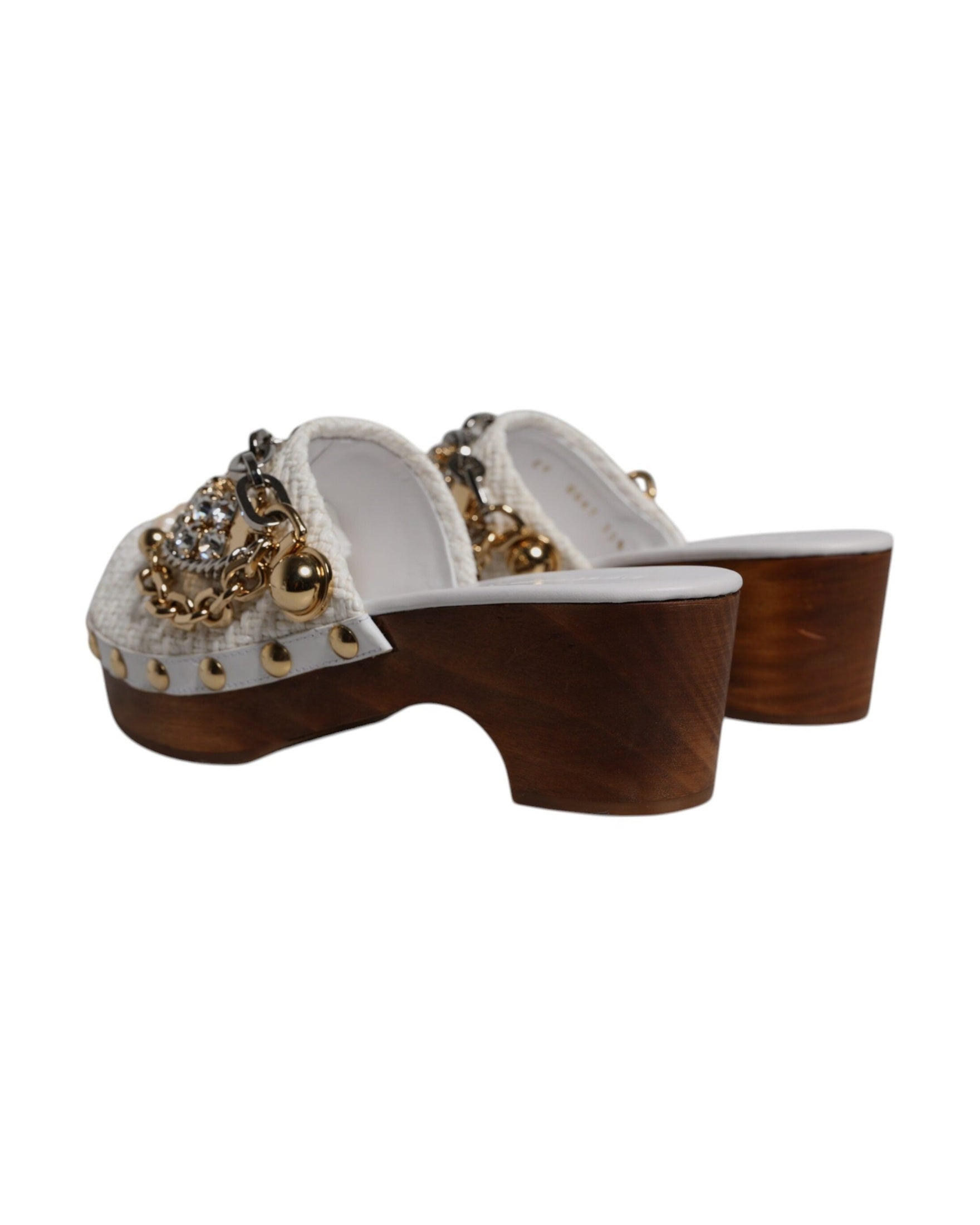 Dolce & Gabbana White Raffia Clogs Bejeweled Chain Sandals Glam Steals
