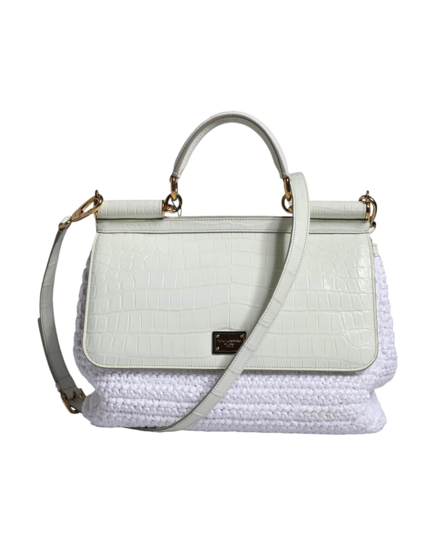 Dolce & Gabbana Rafia Leather Sicily Crossbody White Bag Glam Steals