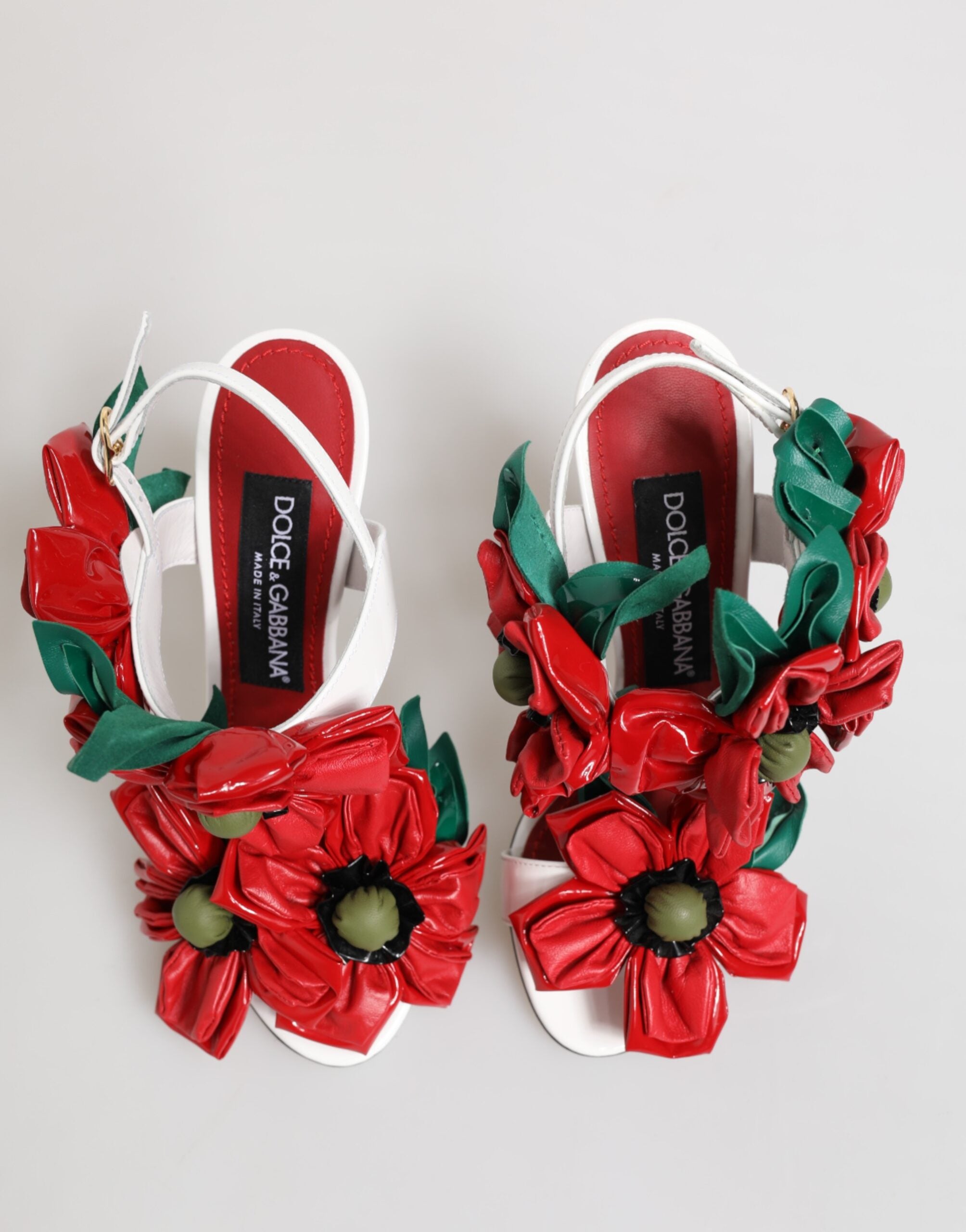 Dolce & Gabbana White Red Floral Detailing Sandals Shoes Glam Steals