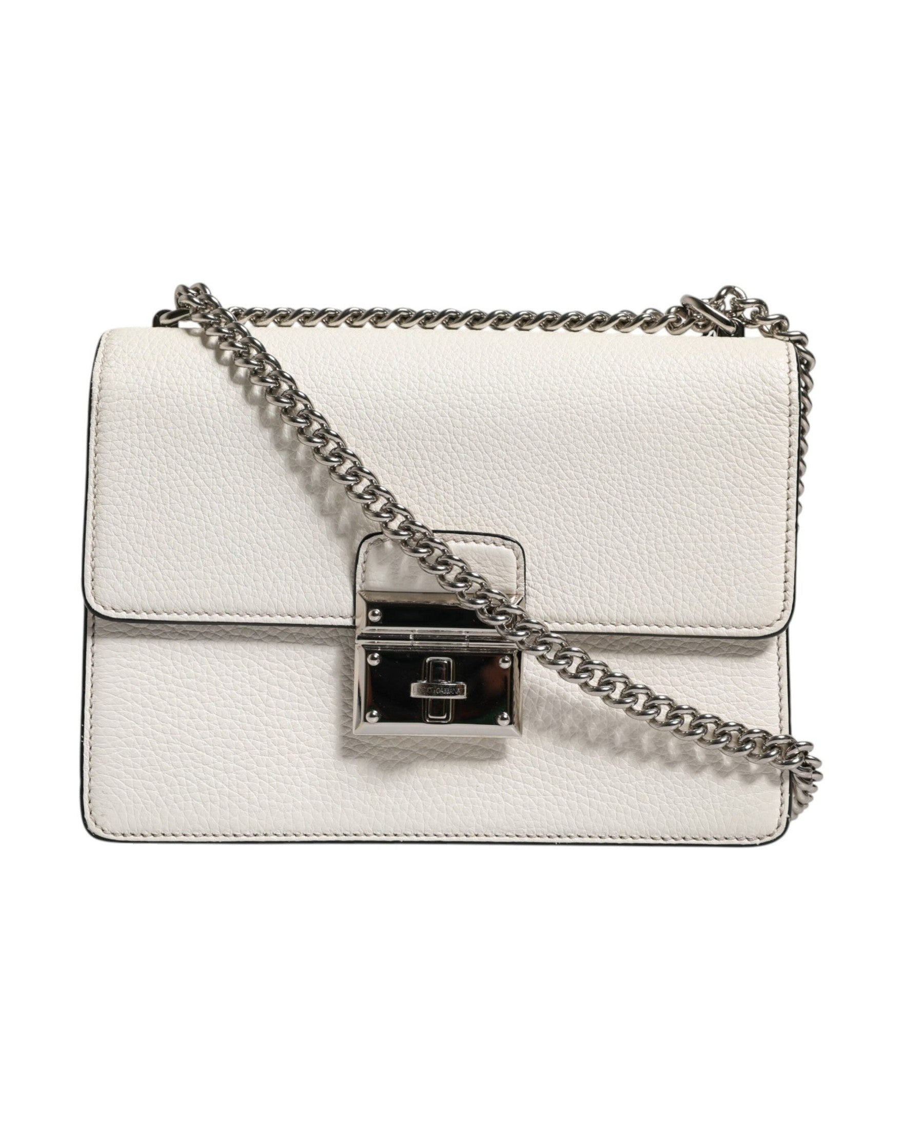 Dolce & Gabbana White Rosalia Small Calfskin Chain Shoulder Strap Bag Glam Steals