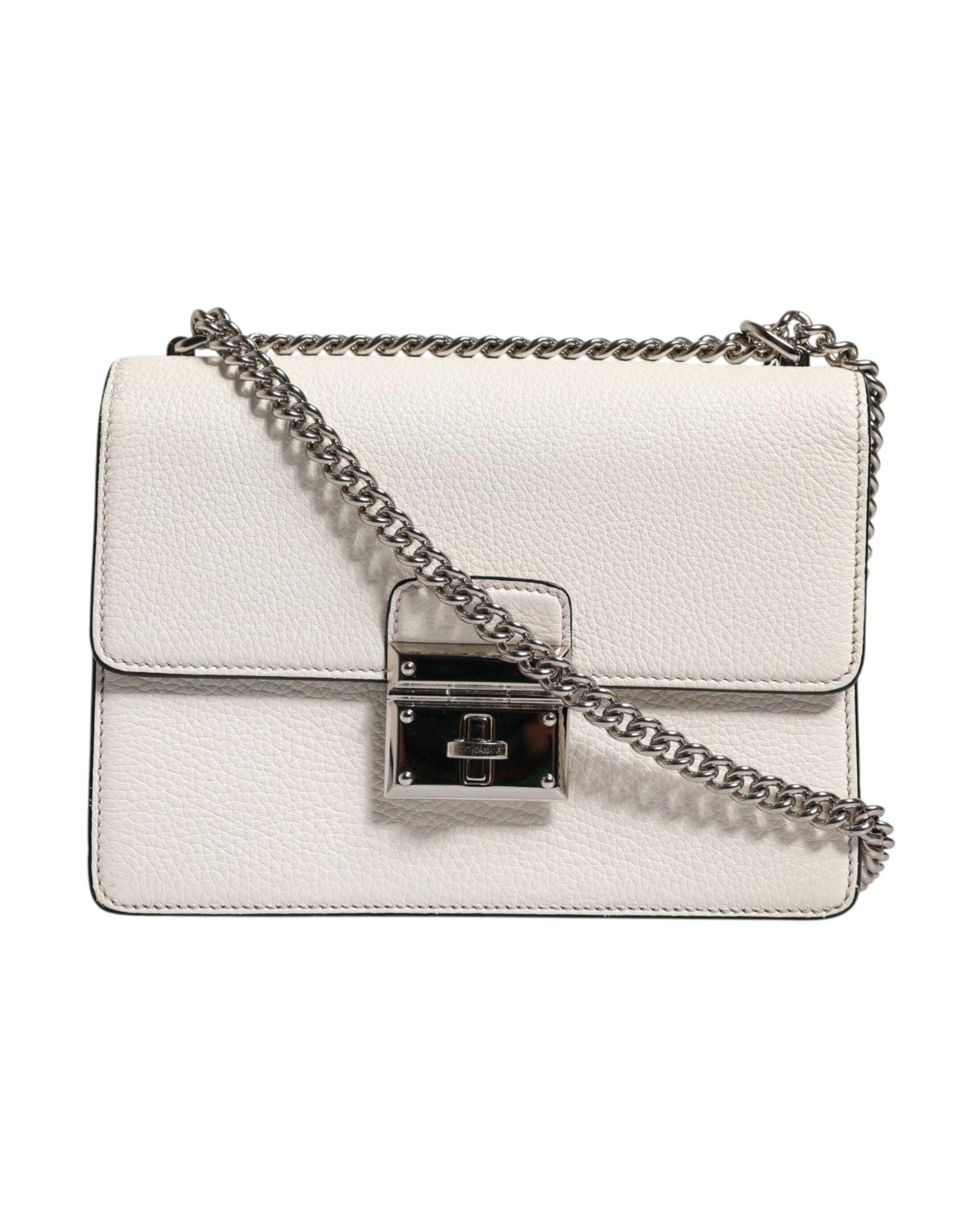 Dolce & Gabbana White Rosalia Small Calfskin Chain Shoulder Strap Bag Glam Steals