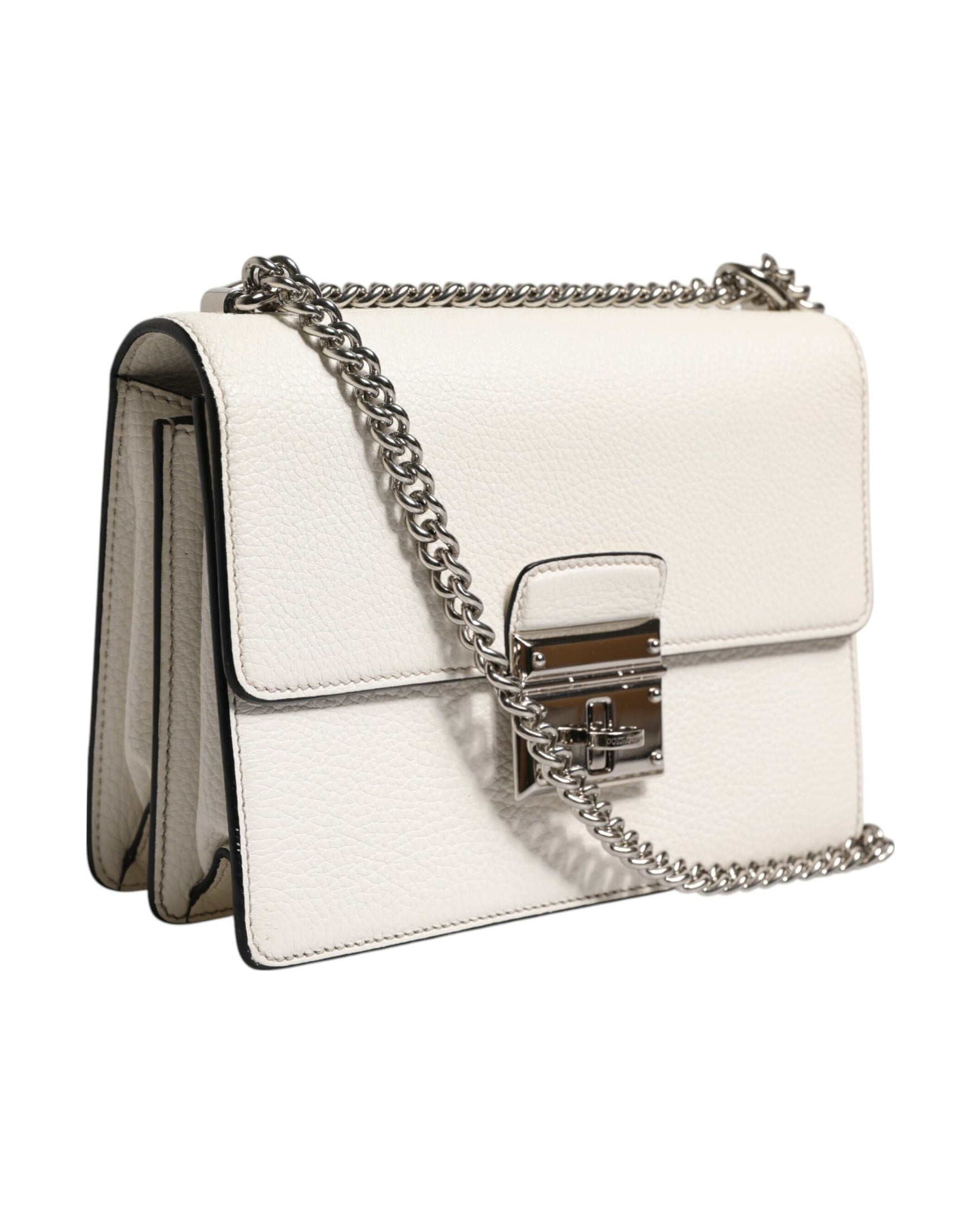 Dolce & Gabbana White Rosalia Small Calfskin Chain Shoulder Strap Bag Glam Steals