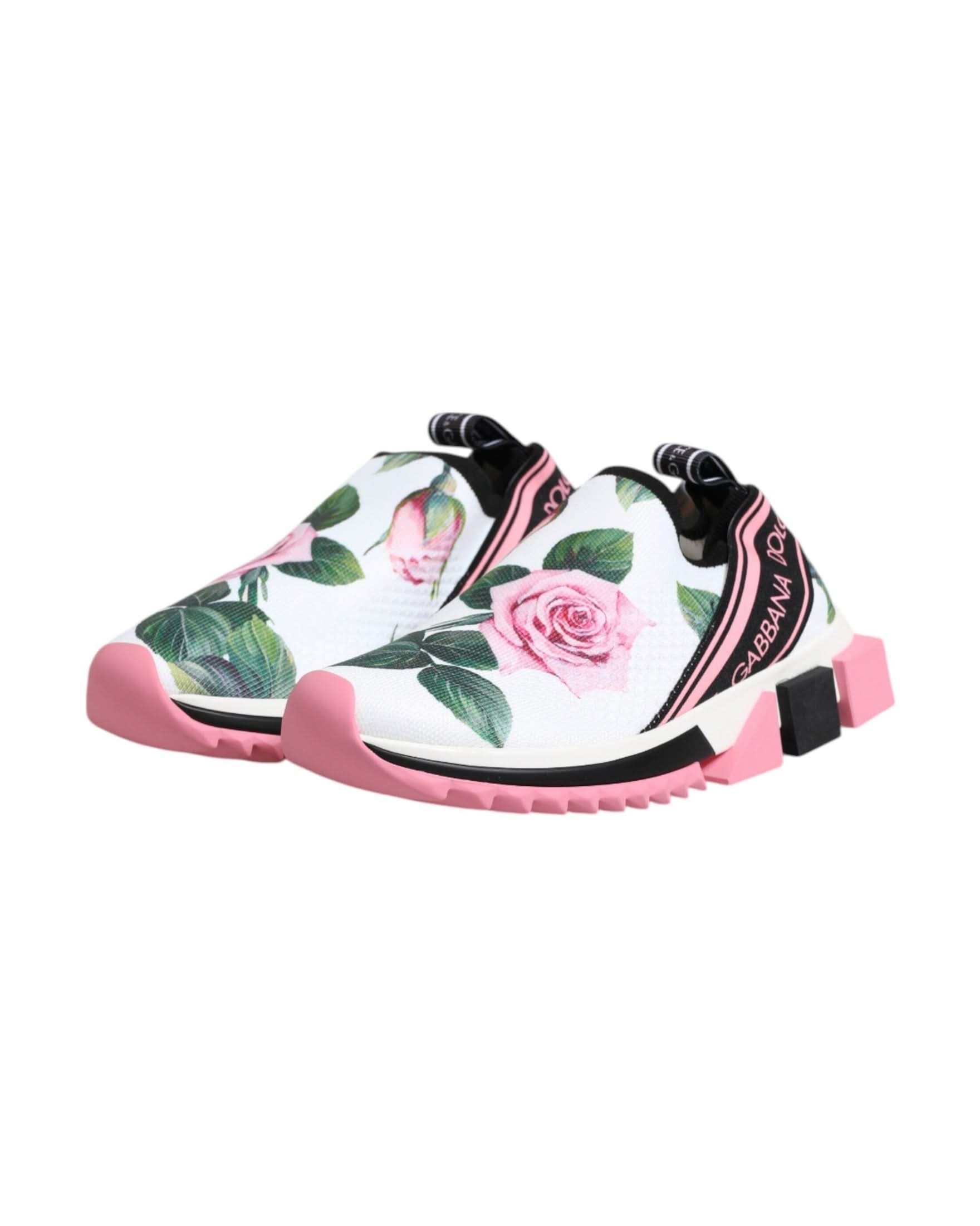 Dolce & Gabbana White Rose Print Sorrento Sneakers Shoes Sneakers
