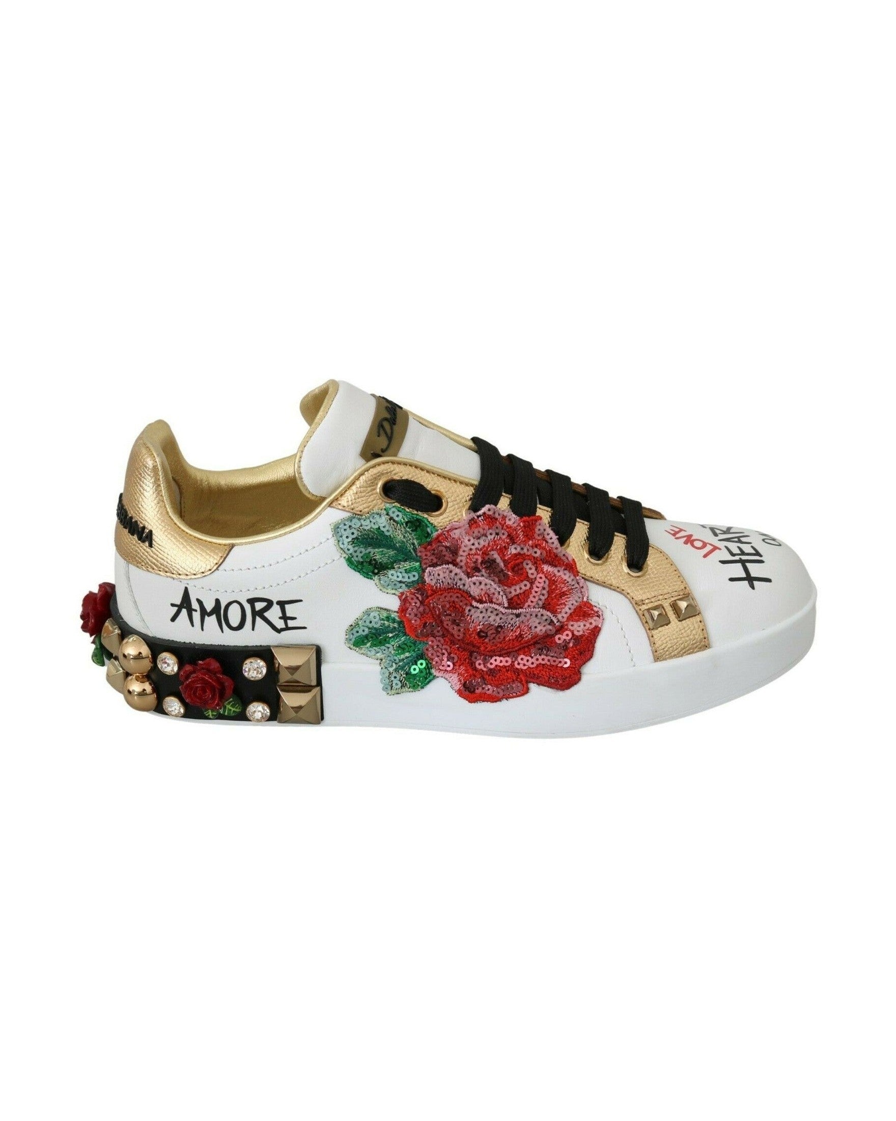 Dolce & Gabbana White Roses Sequined Crystal Sneakers Sneakers