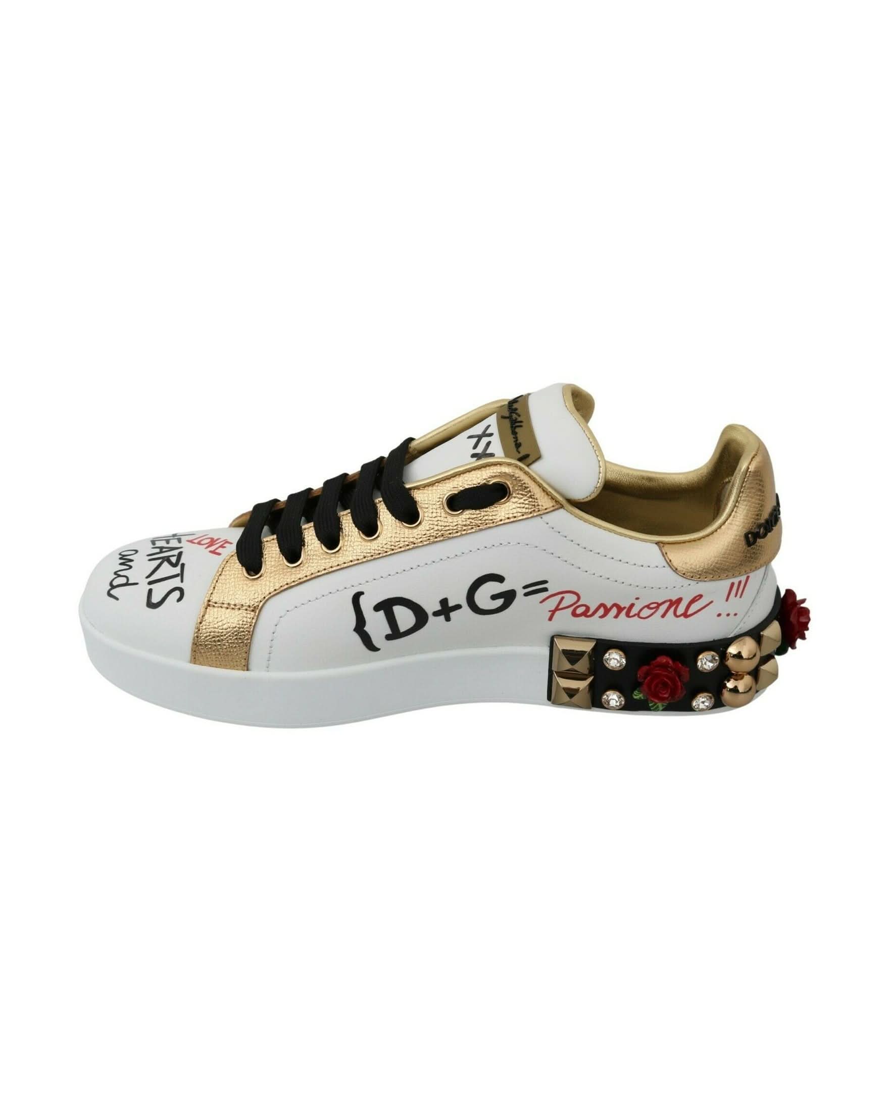 Dolce & Gabbana White Roses Sequined Crystal Sneakers Sneakers