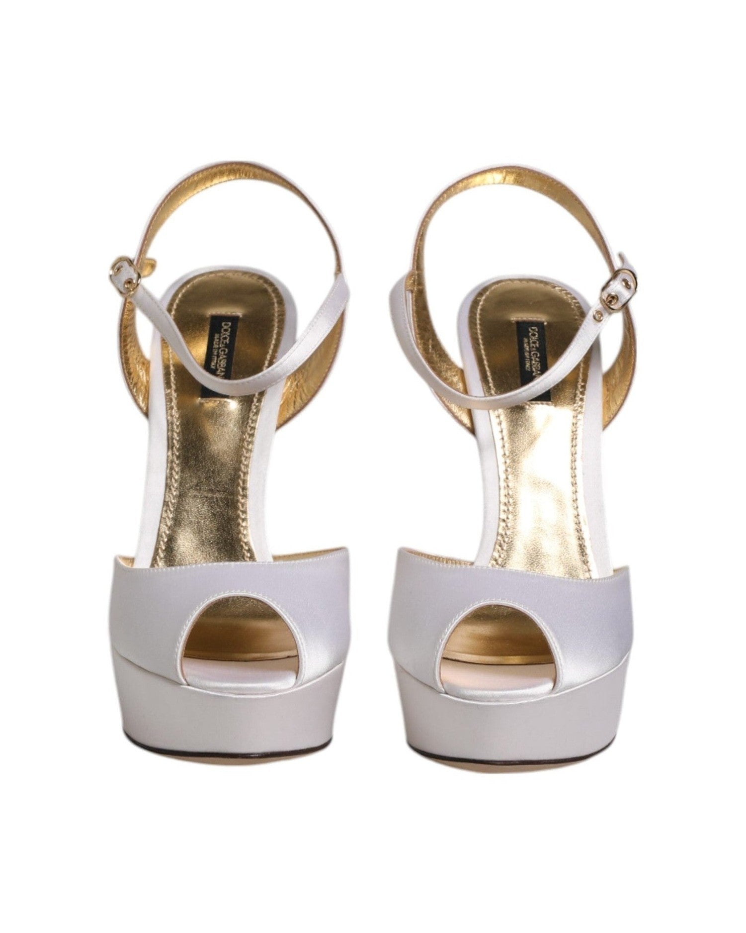 Dolce & Gabbana White Satin Platform Heels Sandals Shoes Heels