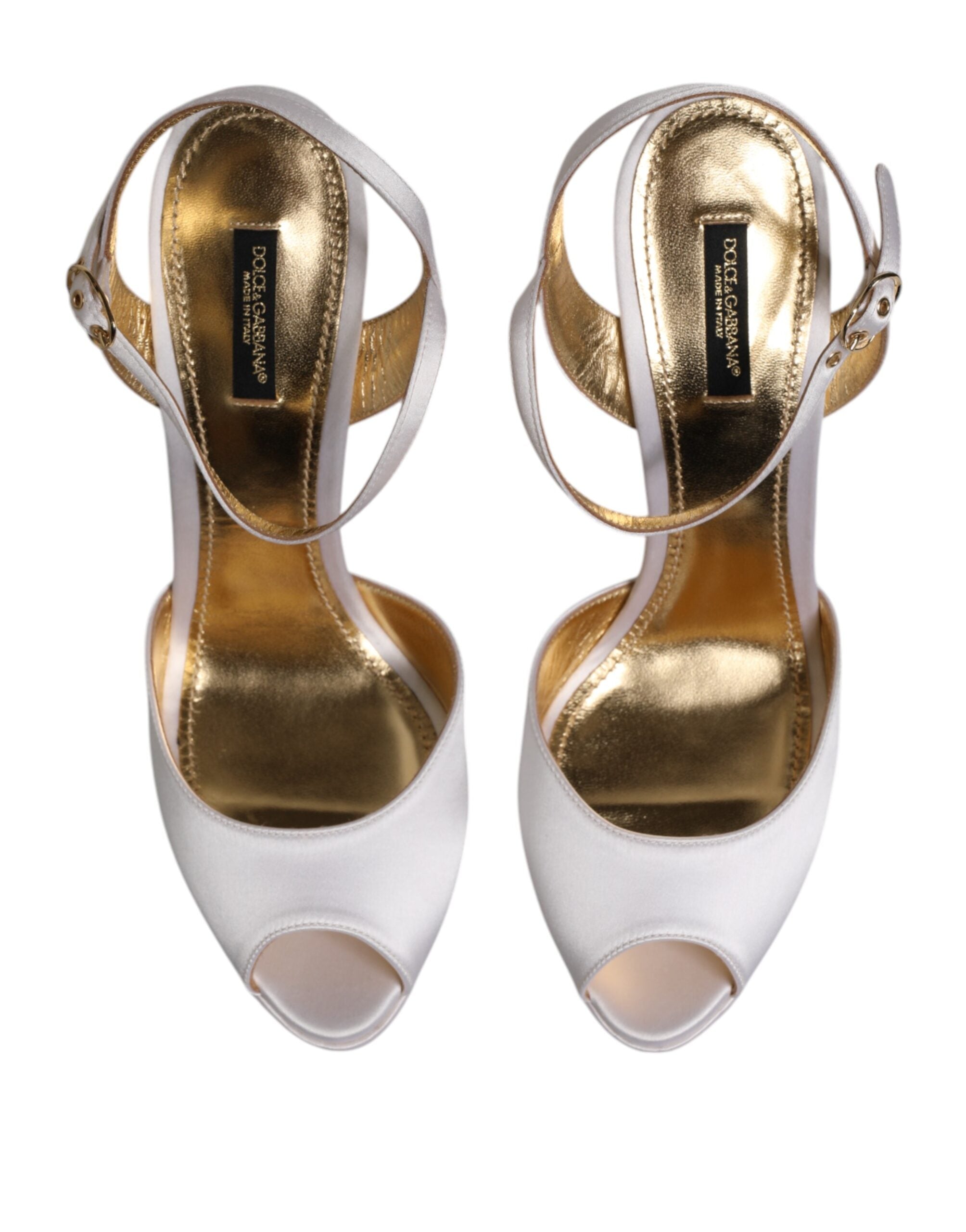 Dolce & Gabbana White Satin Platform Heels Sandals Shoes Glam Steals