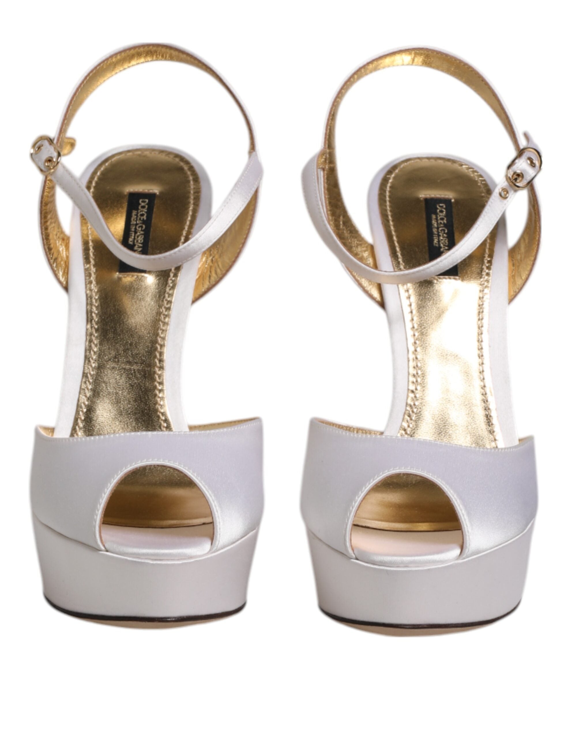 Dolce & Gabbana White Satin Platform Heels Sandals Shoes Glam Steals