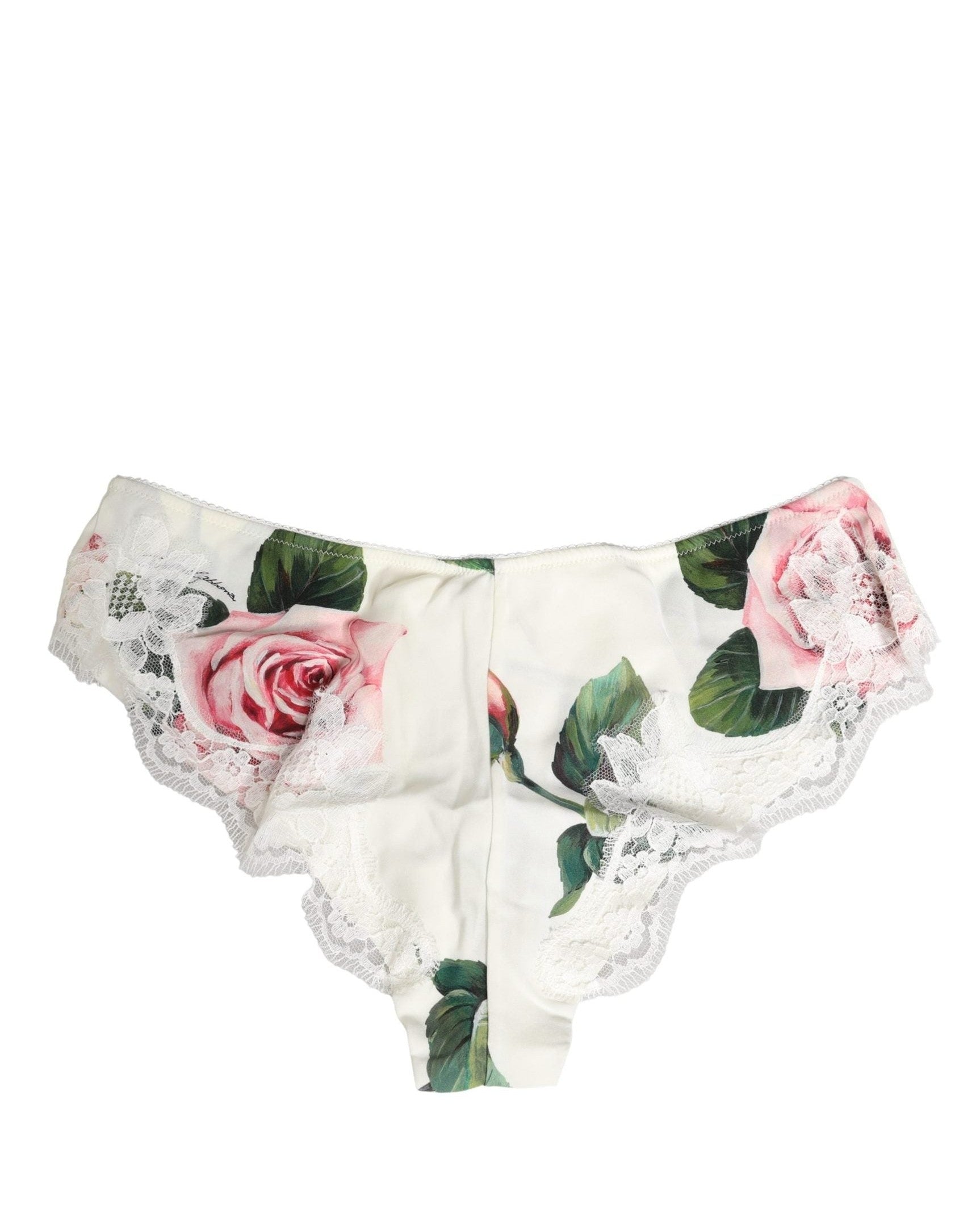 Dolce & Gabbana White Silk Floral Lace Trim Panty Brief Underwear Glam Steals