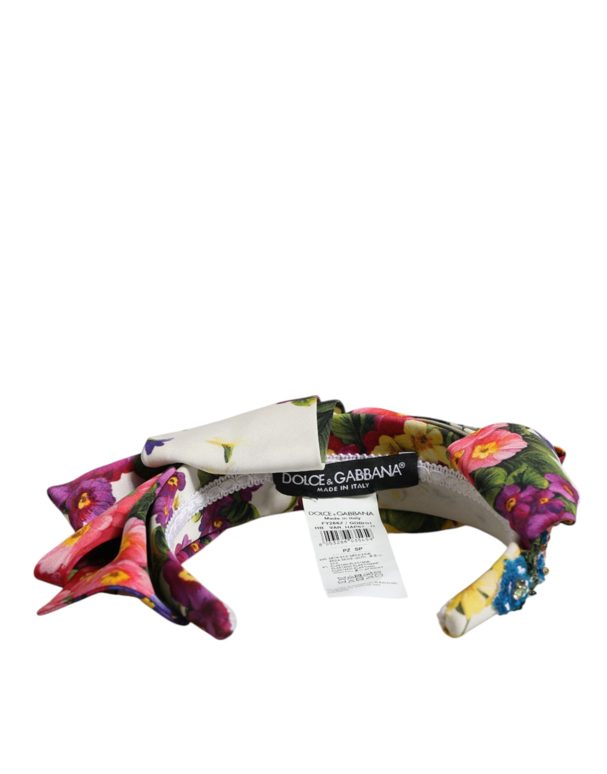 Dolce & Gabbana White Silk Multicolor Floral Bow Crystal Embellished Headband Glam Steals