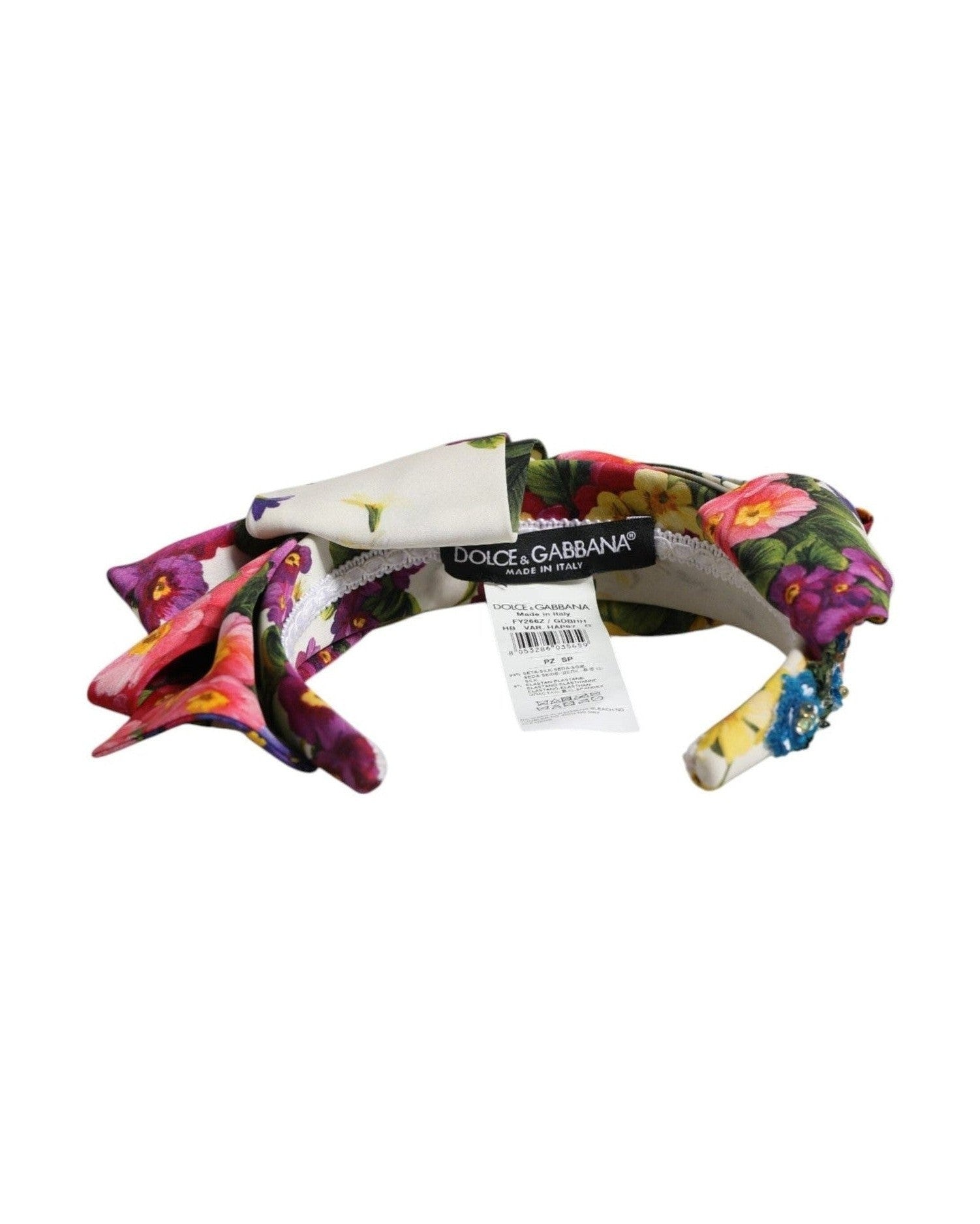 Dolce & Gabbana White Silk Multicolor Floral Bow Crystal Embellished Headband Glam Steals