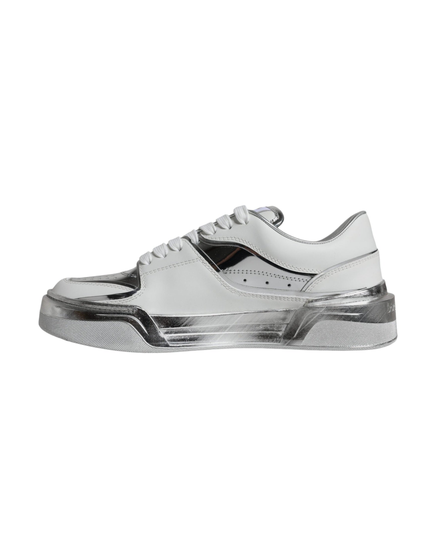Dolce & Gabbana White Silver Leather Low Top Sneakers Shoes Glam Steals