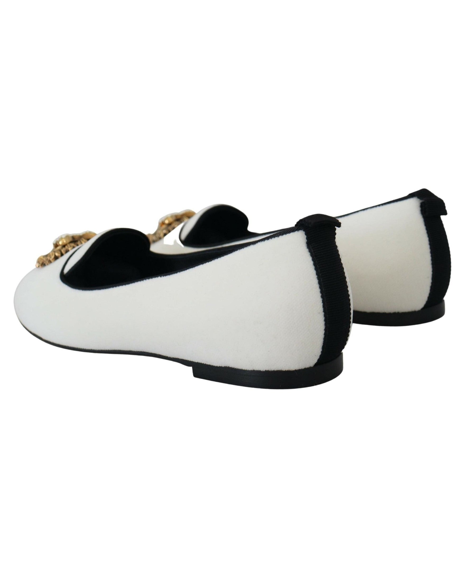 Dolce & Gabbana White Velvet Slip Ons Loafers Flats Flats