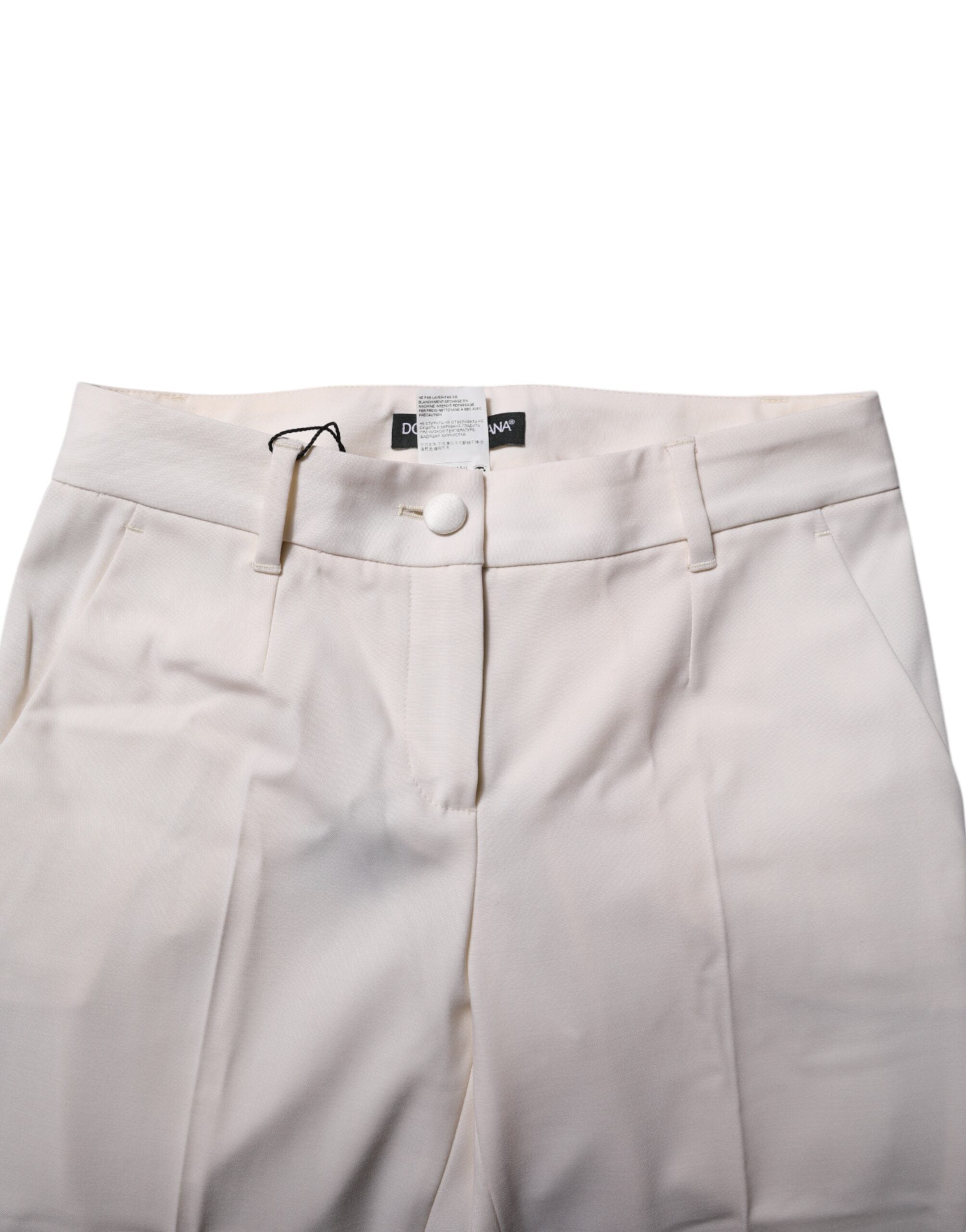 Dolce & Gabbana White Wool Tapered High Waist Pant Glam Steals