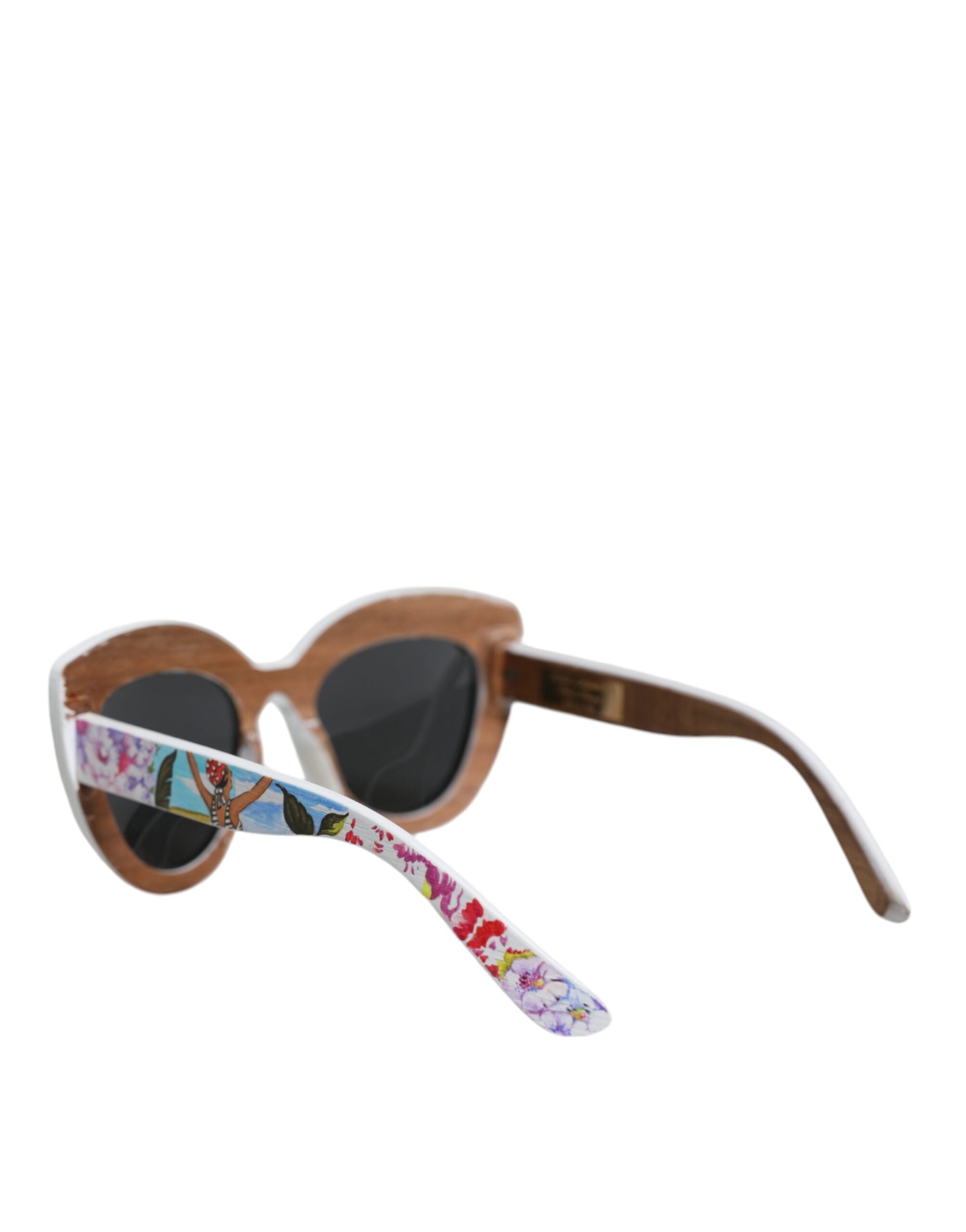 Dolce & Gabbana Wood Crystal Brass Frame Floral Hand Paint Multicolor Sunglasses Glam Steals