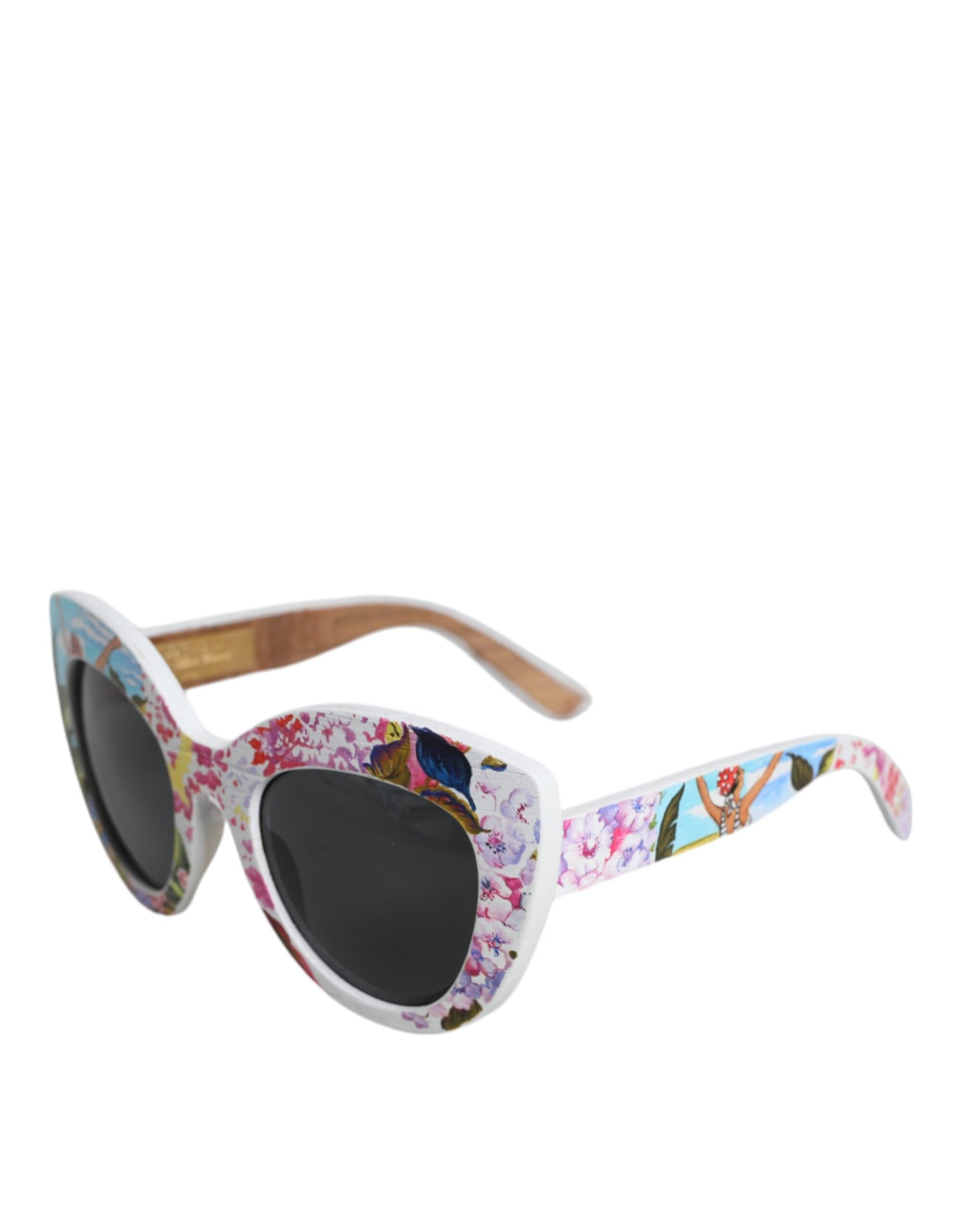 Dolce & Gabbana Wood Crystal Brass Frame Floral Hand Paint Multicolor Sunglasses Glam Steals