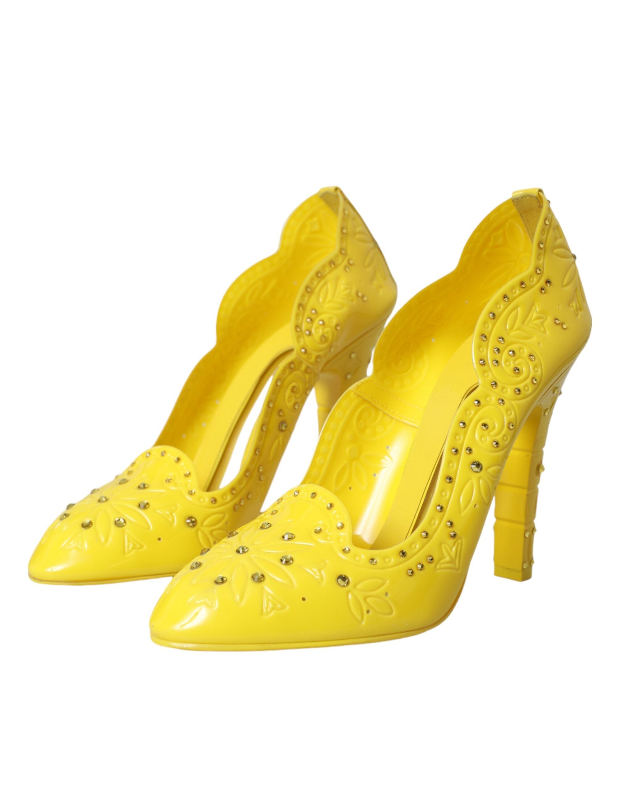 Dolce & Gabbana Yellow Crystal Cinderella Heels Pumps Shoes Glam Steals