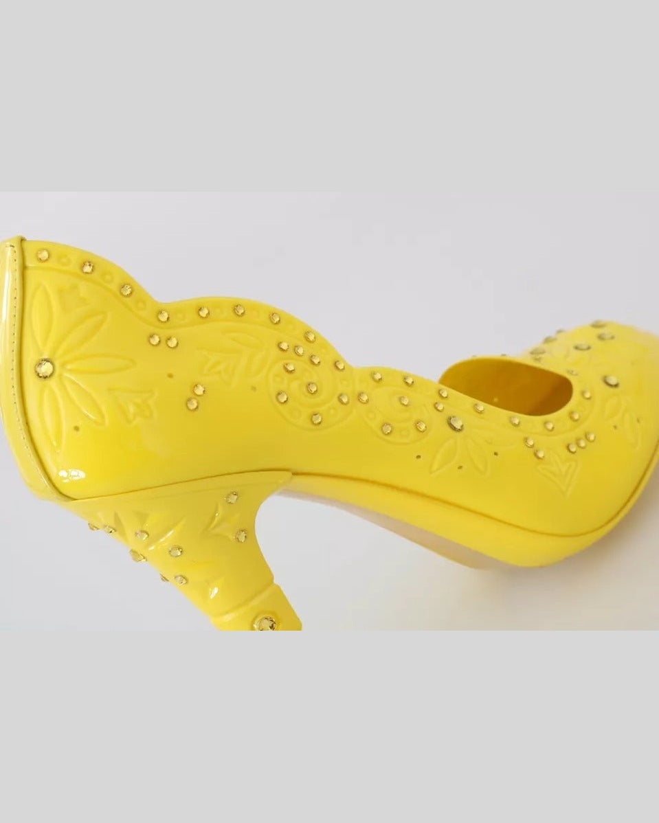 Dolce & Gabbana Yellow Crystal Heels Cinderella Shoes Heels