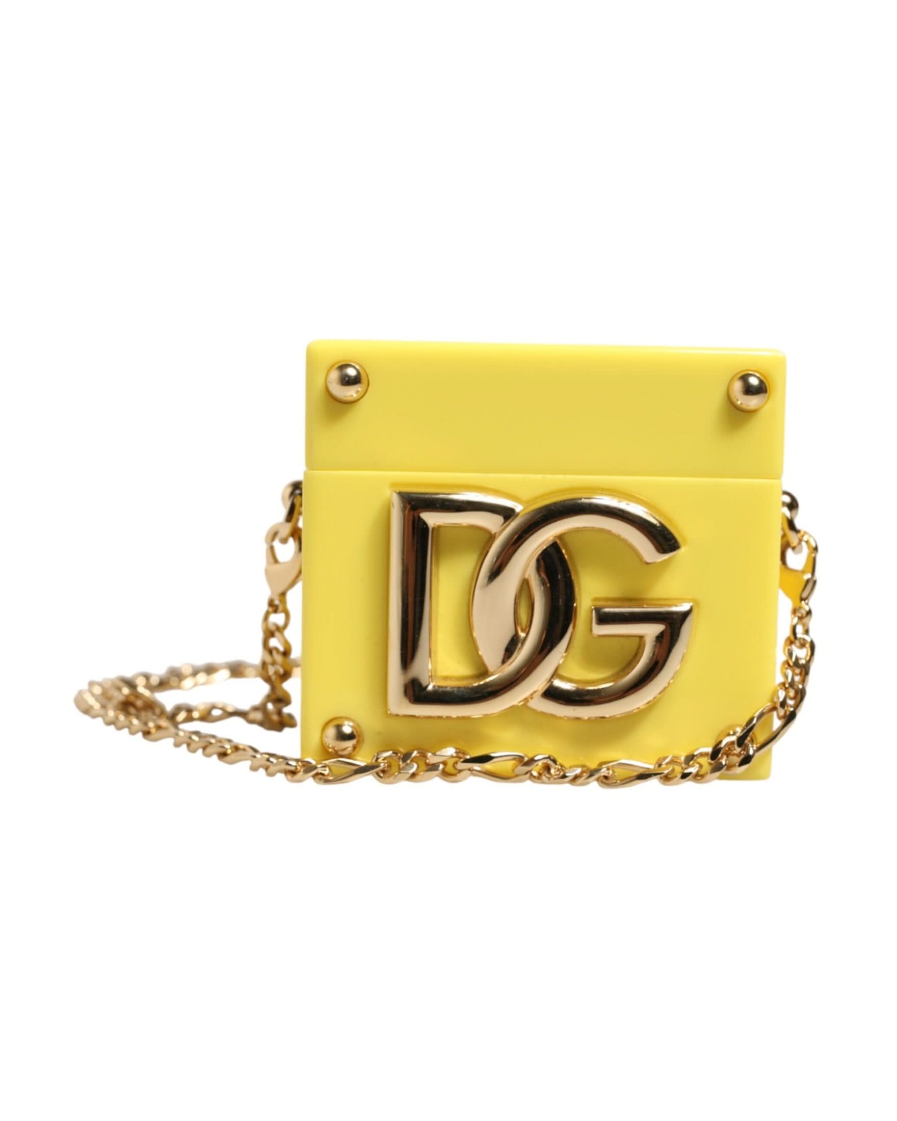 Dolce & Gabbana Yellow Dg Logo Plaque Cover Gold Chain Airpods Case Uncategorized