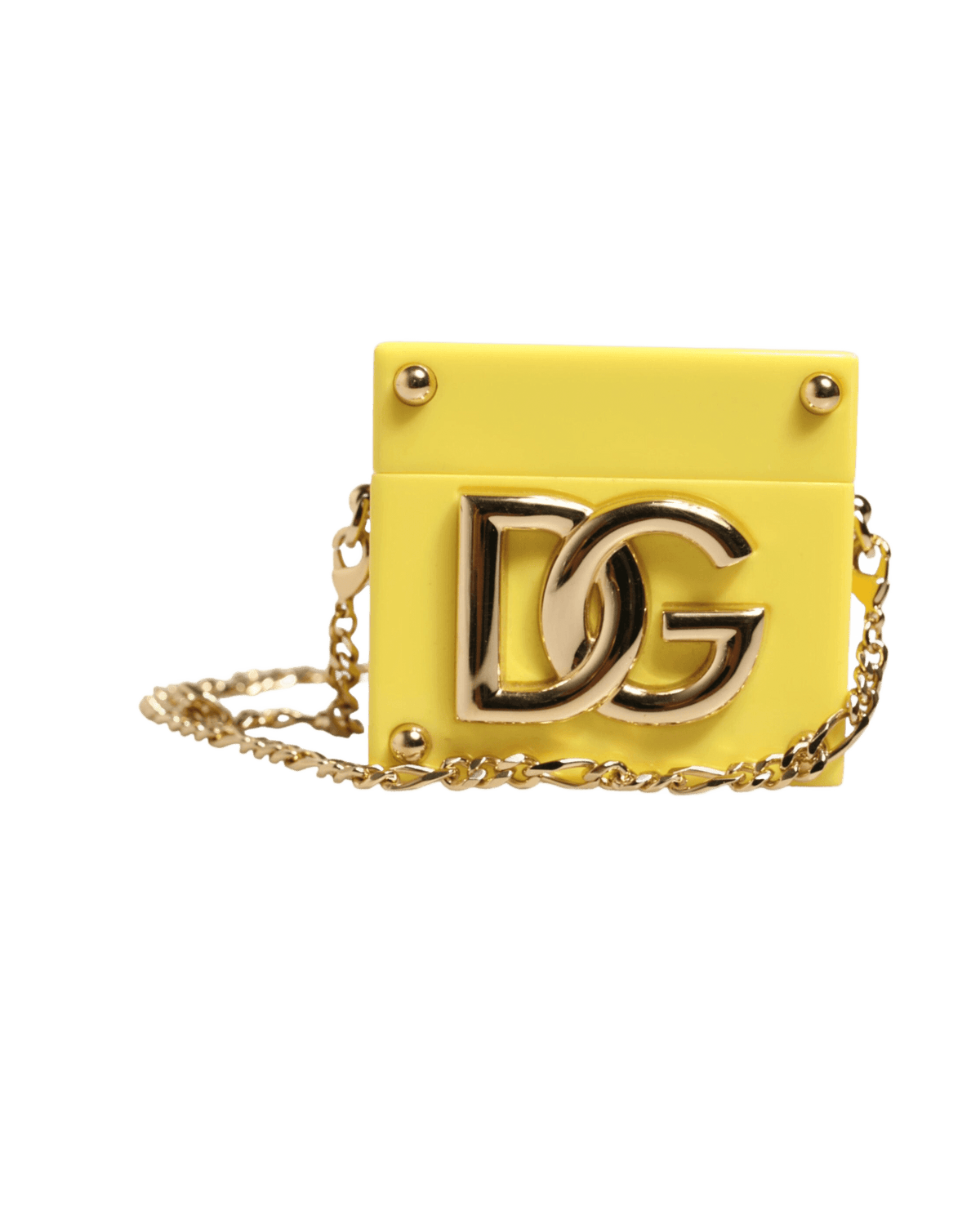 Dolce & Gabbana Yellow Dg Logo Plaque Cover Gold Chain Airpods Case Uncategorized