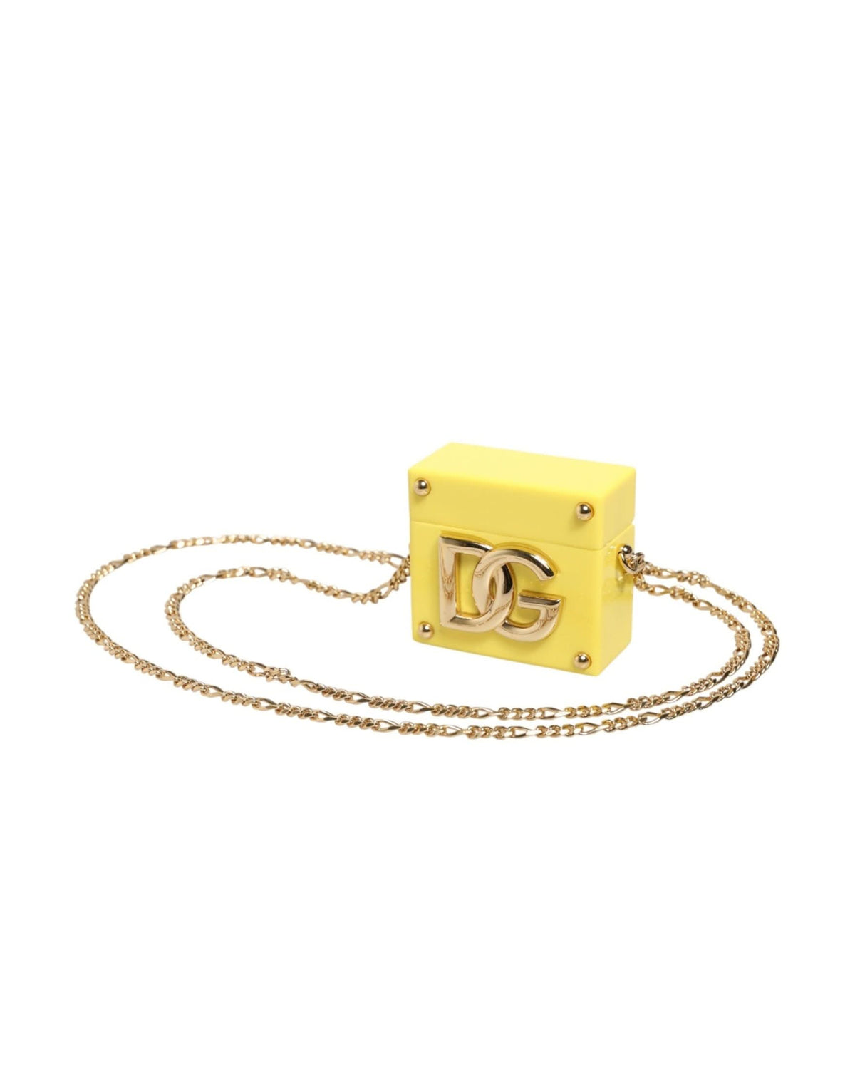 Dolce & Gabbana Yellow Dg Logo Plaque Cover Gold Chain Airpods Case Uncategorized