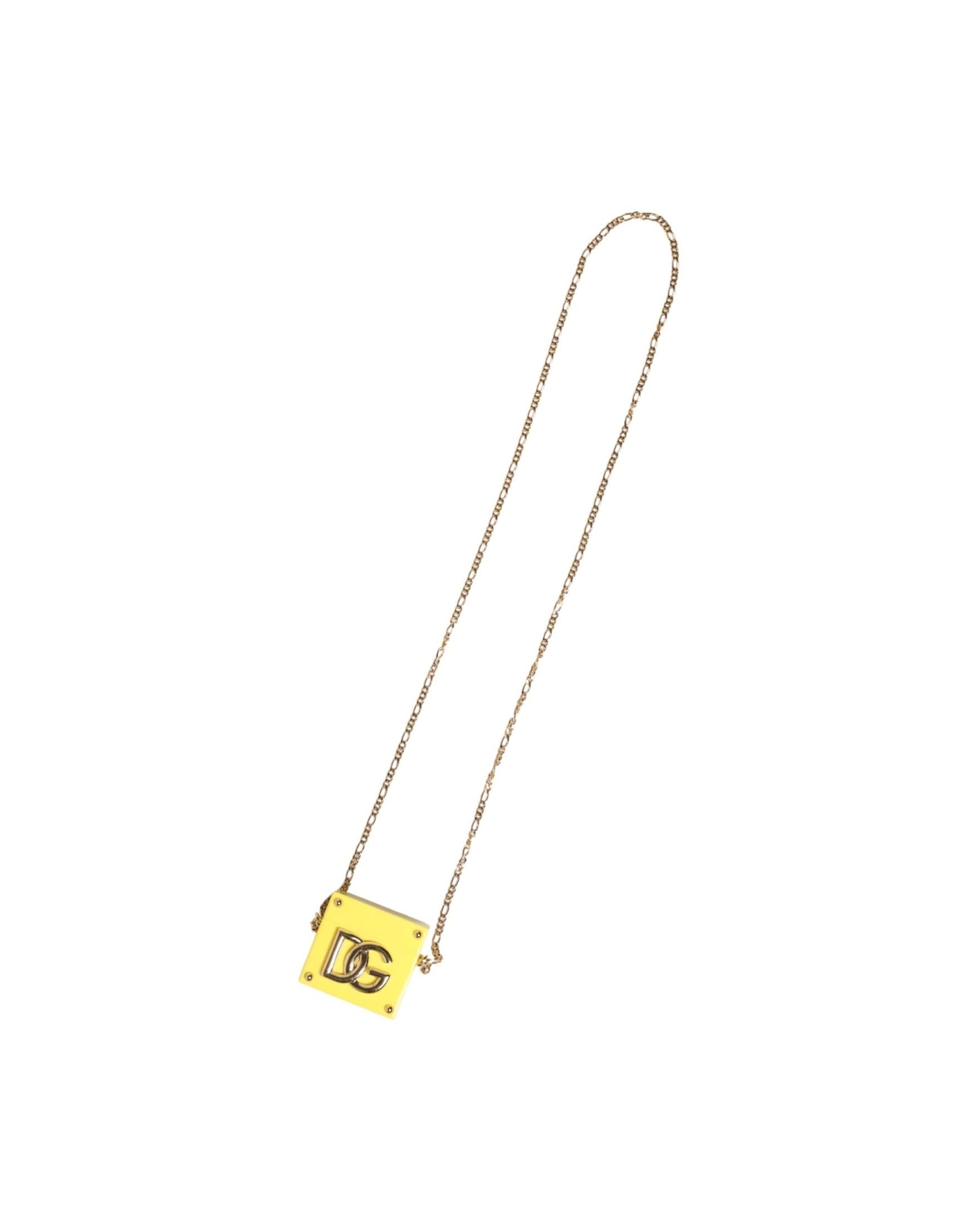 Dolce & Gabbana Yellow Dg Logo Plaque Cover Gold Chain Airpods Case Uncategorized