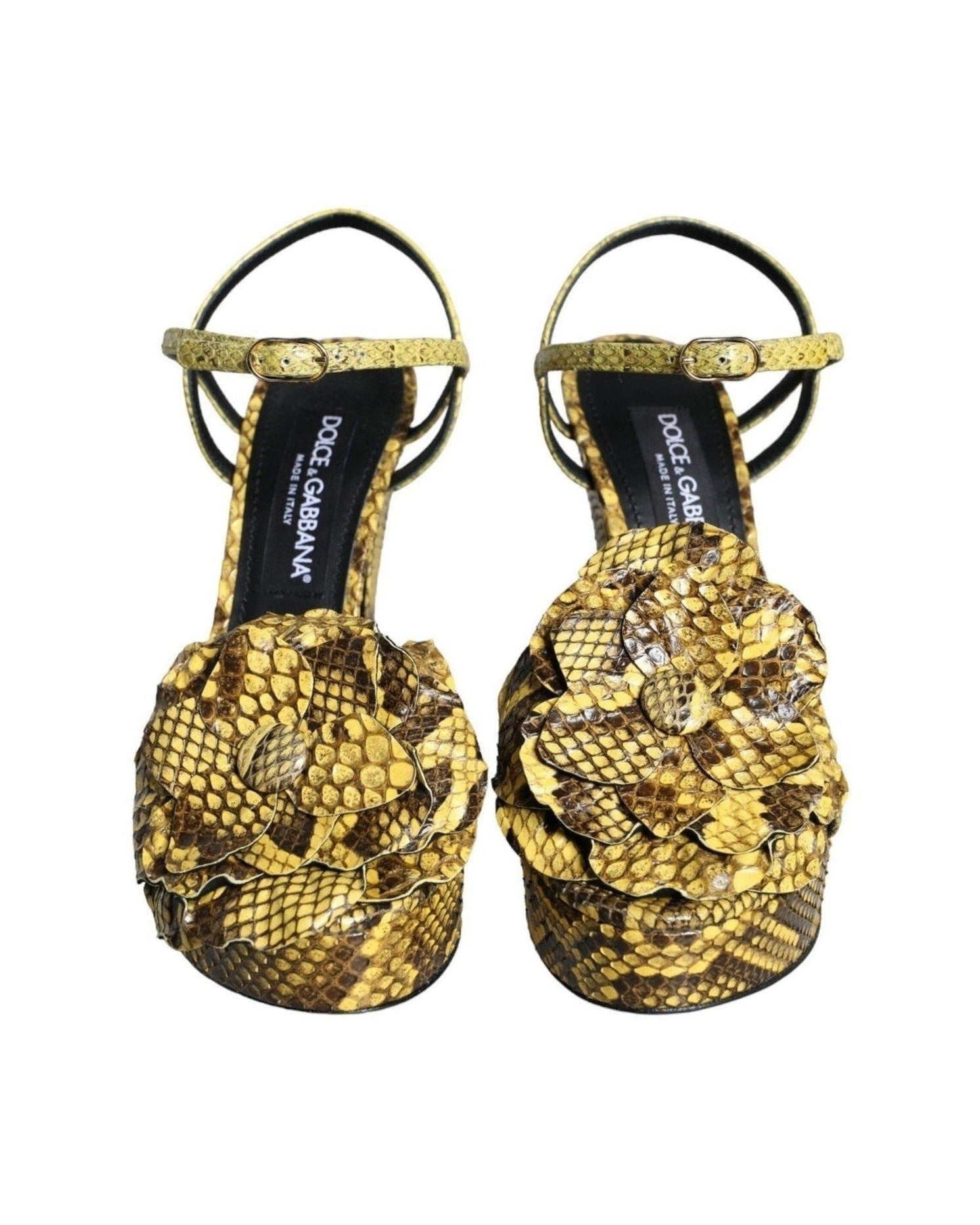 Dolce & Gabbana Yellow Exotic Leather Ankle Strap Heels Sandals Shoes Heels