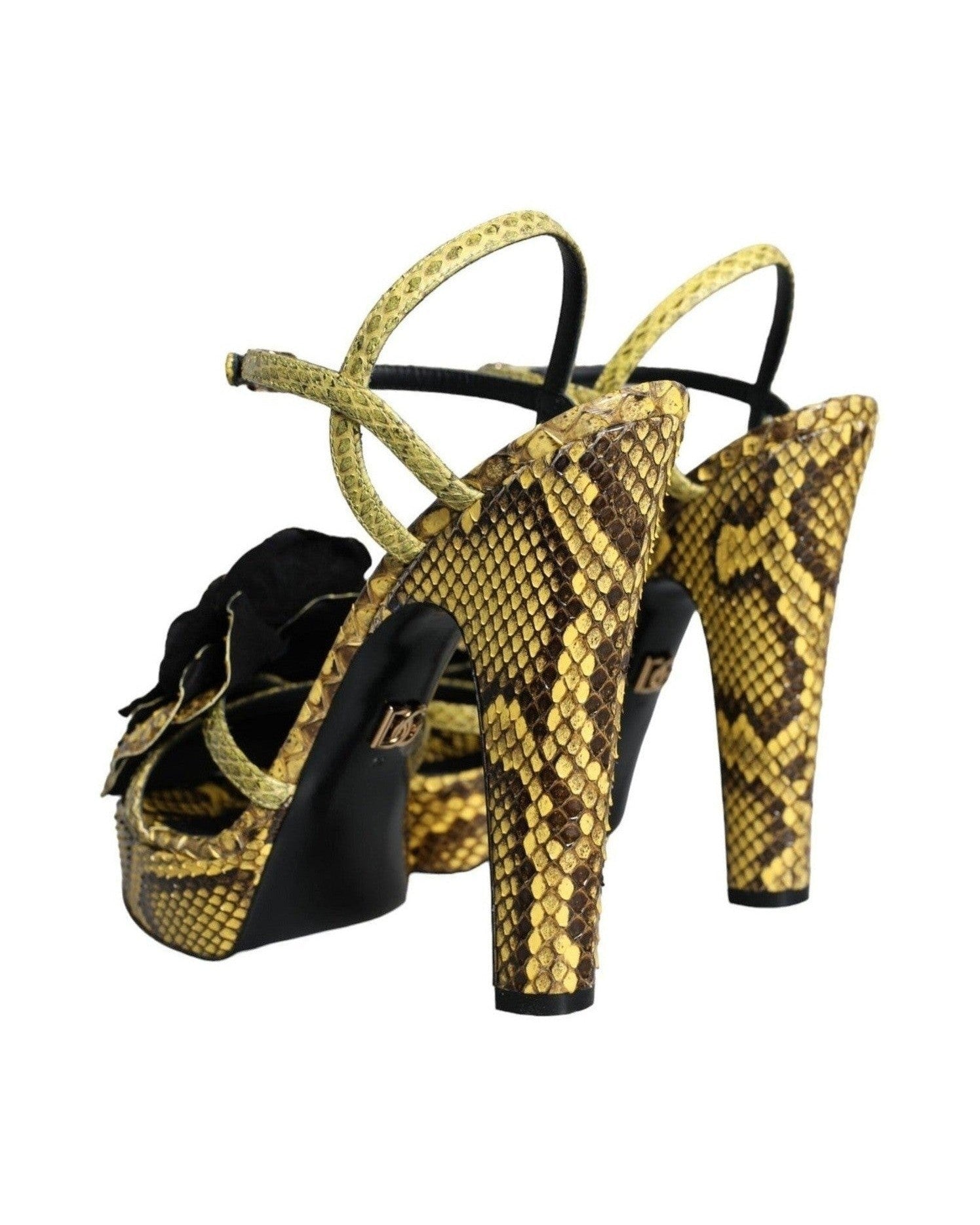Dolce & Gabbana Yellow Exotic Leather Ankle Strap Heels Sandals Shoes Heels