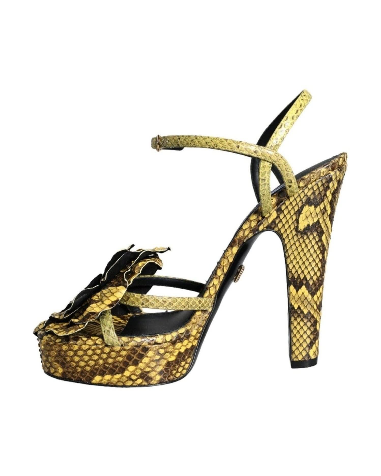 Dolce & Gabbana Yellow Exotic Leather Ankle Strap Heels Sandals Shoes Heels