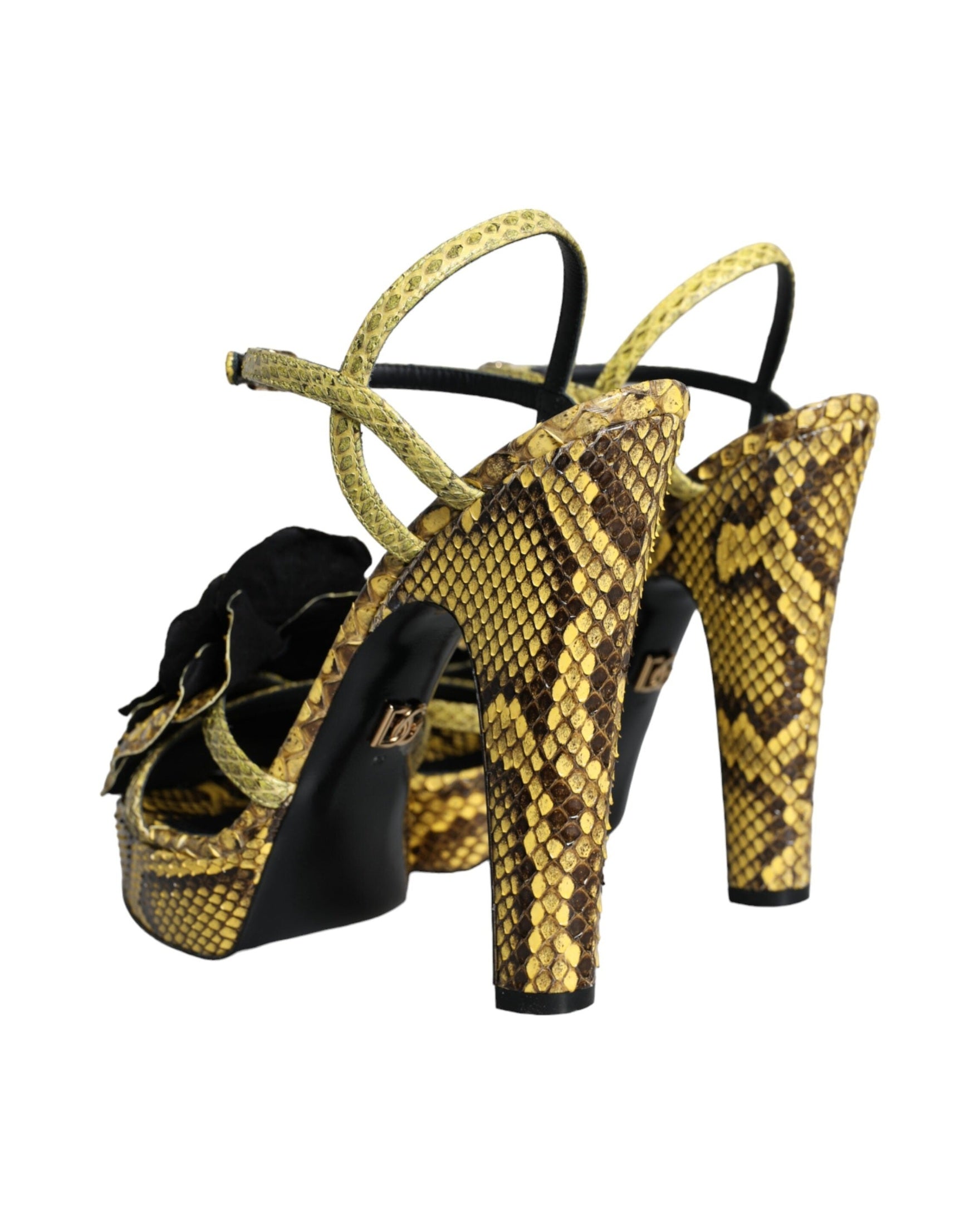 Dolce & Gabbana Yellow Exotic Leather Ankle Strap Heels Sandals Shoes Glam Steals