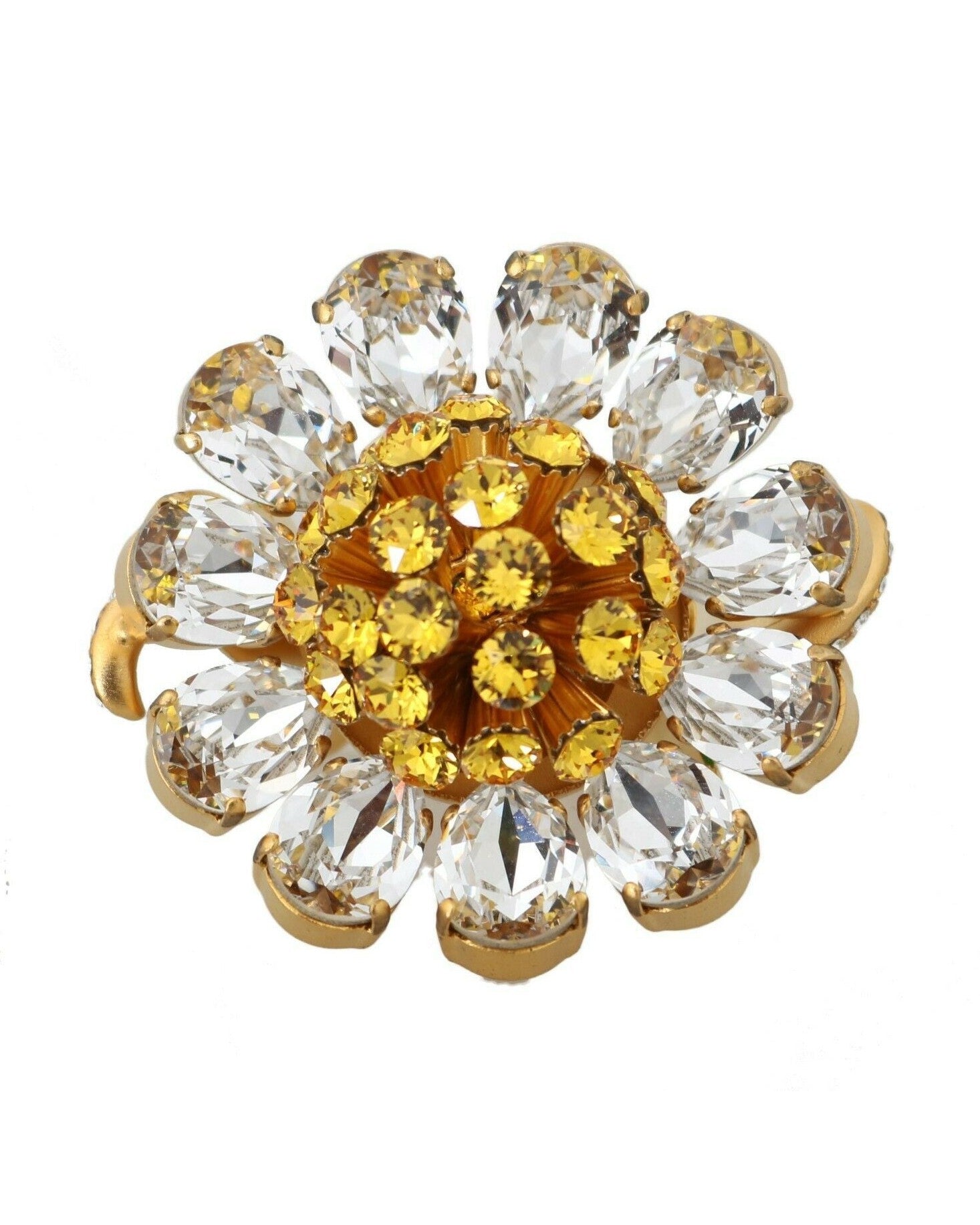 Dolce & Gabbana Yellow Gold Brass Crystal Flower Ring Glam Steals