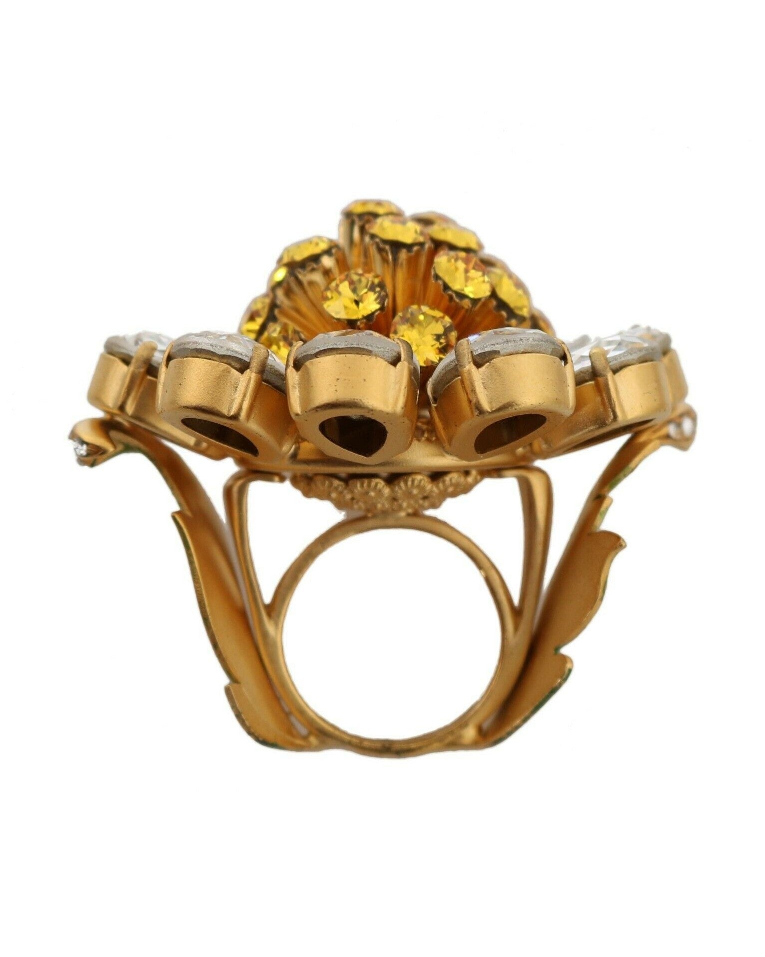 Dolce & Gabbana Yellow Gold Brass Crystal Flower Ring Glam Steals