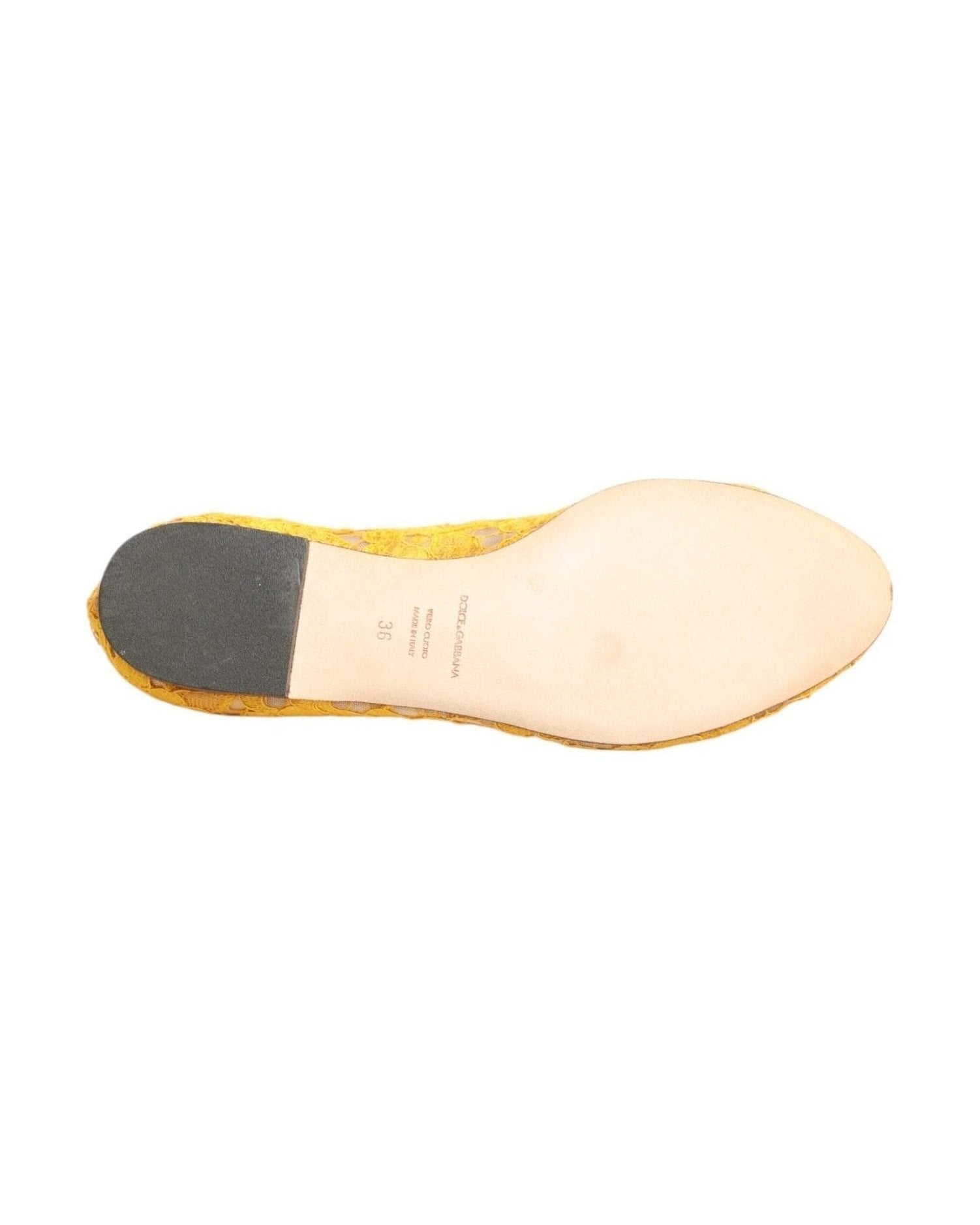 Dolce & Gabbana Yellow Lace Taormina Crystals Flats Shoes Shoes