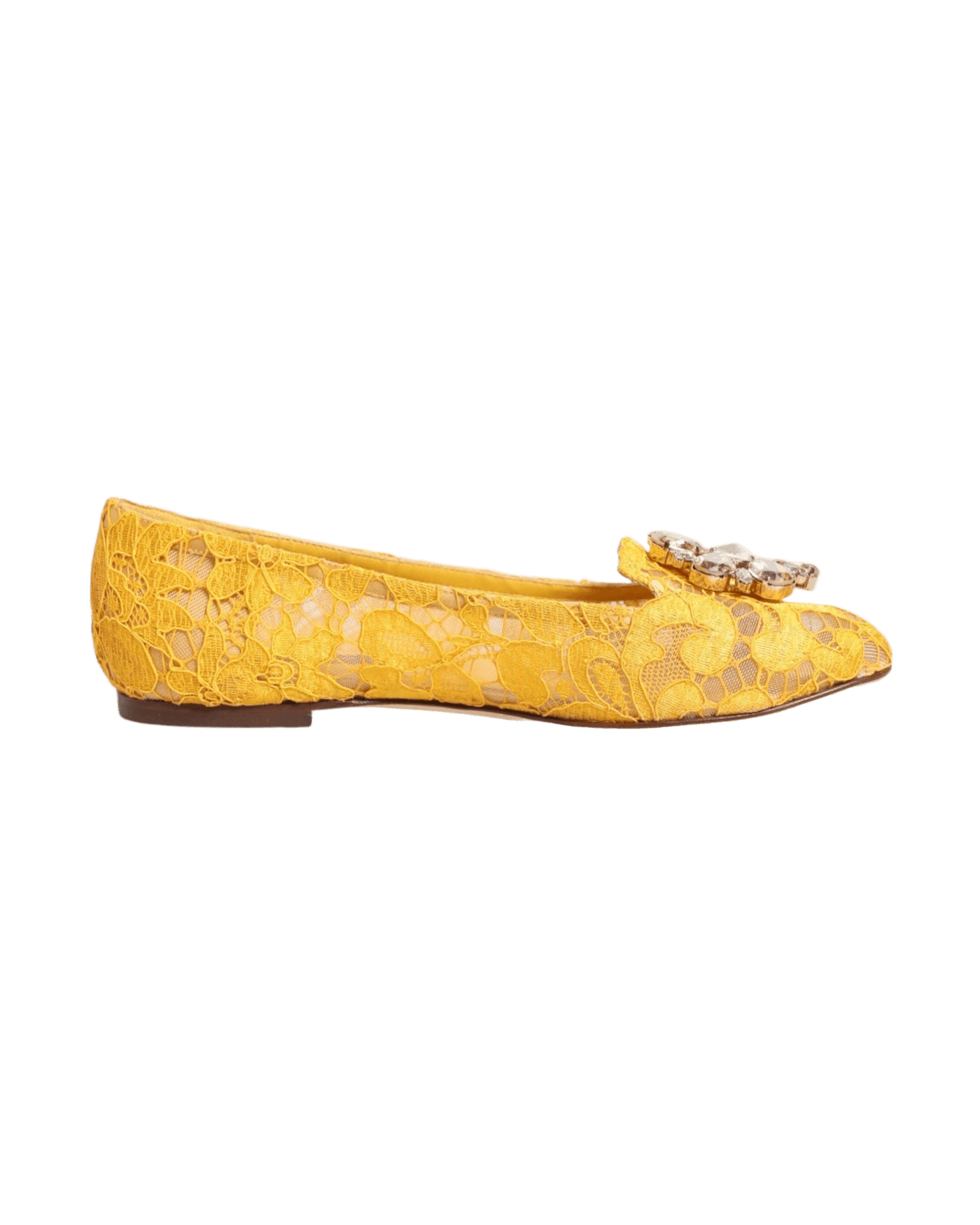 Dolce & Gabbana Yellow Lace Taormina Crystals Flats Shoes Shoes